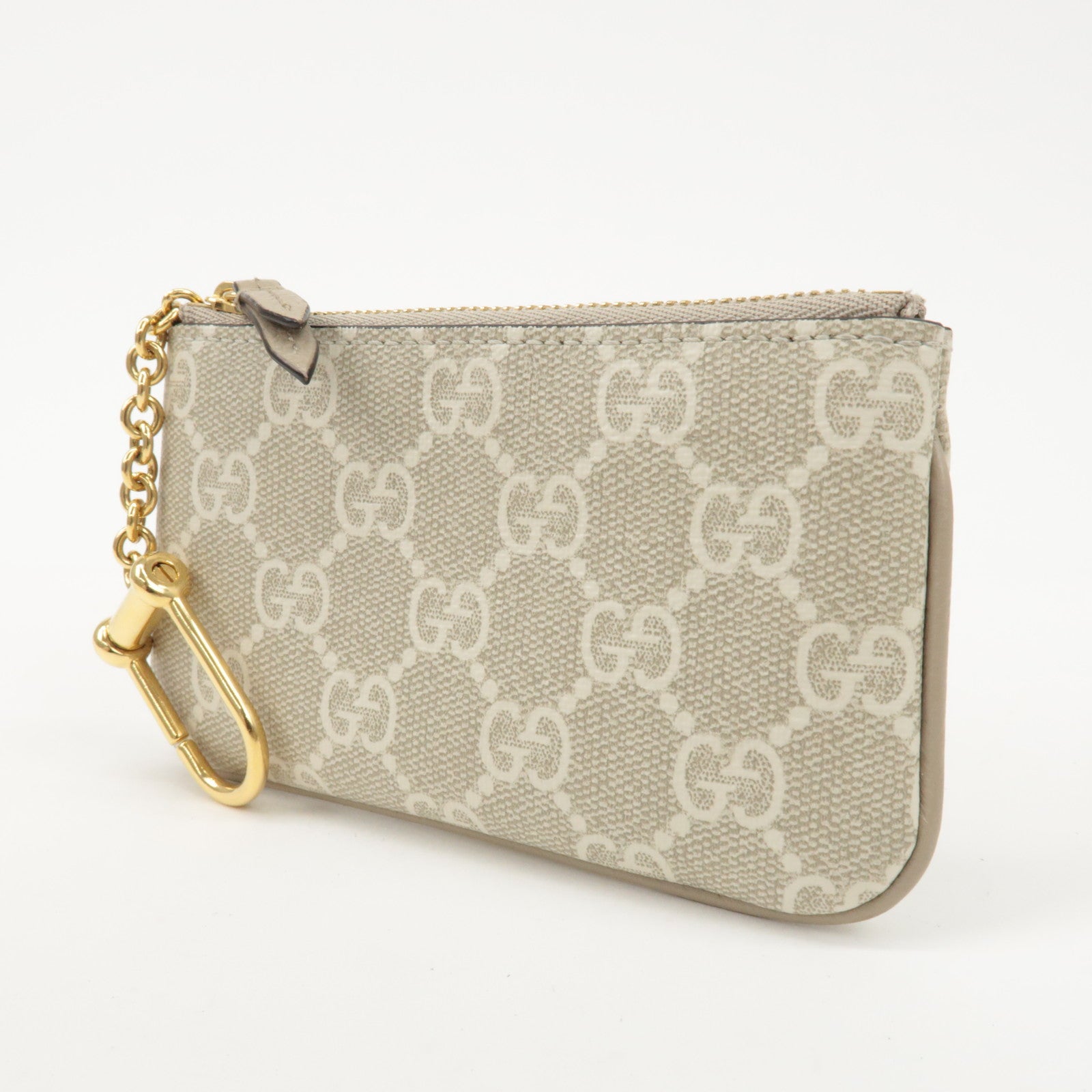GUCCI GG Supreme Leather Coin Case Key Case Greige White 772321 Used
