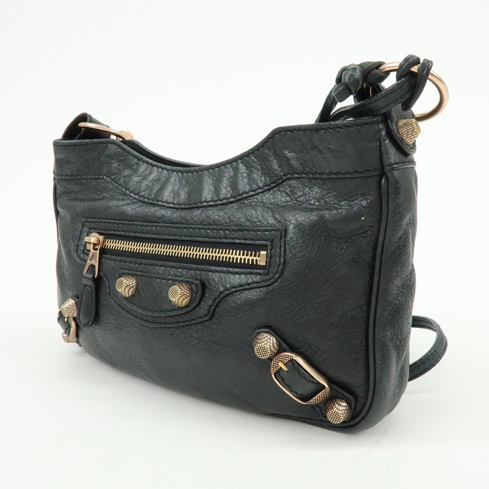 BALENCIAGA The Giant Hip Leather Shoulder Bag Black 237203