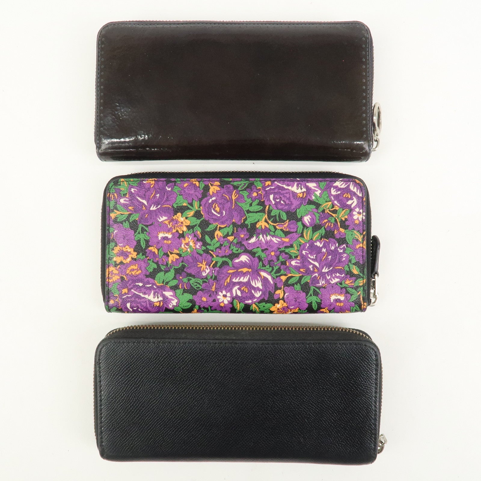 COACH Set of 3 Leather Canvas Long Wallets Black Multicolor
