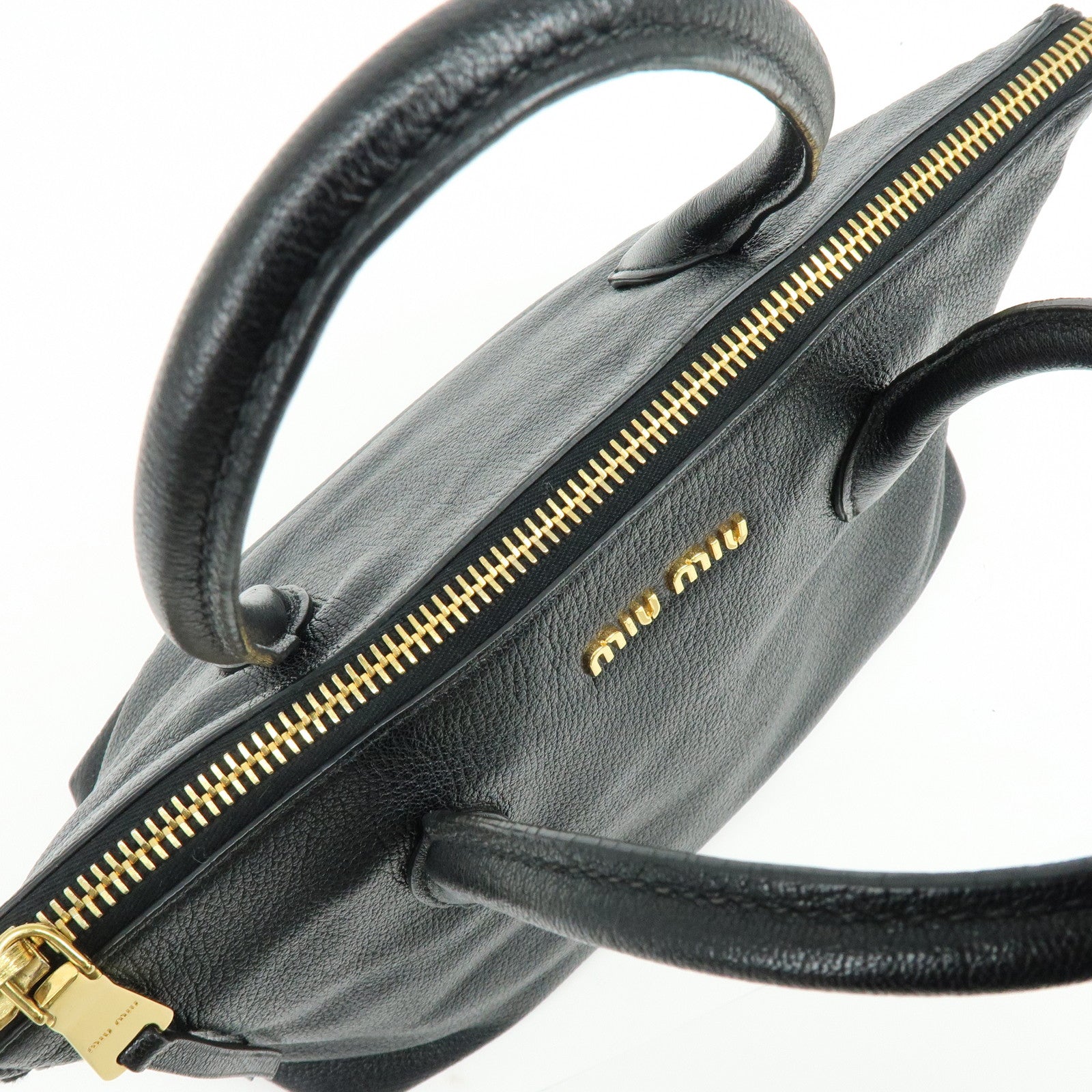 MIU MIU Leather 2Way Bag Hand Bag Shoulder Crossbody Bag Black