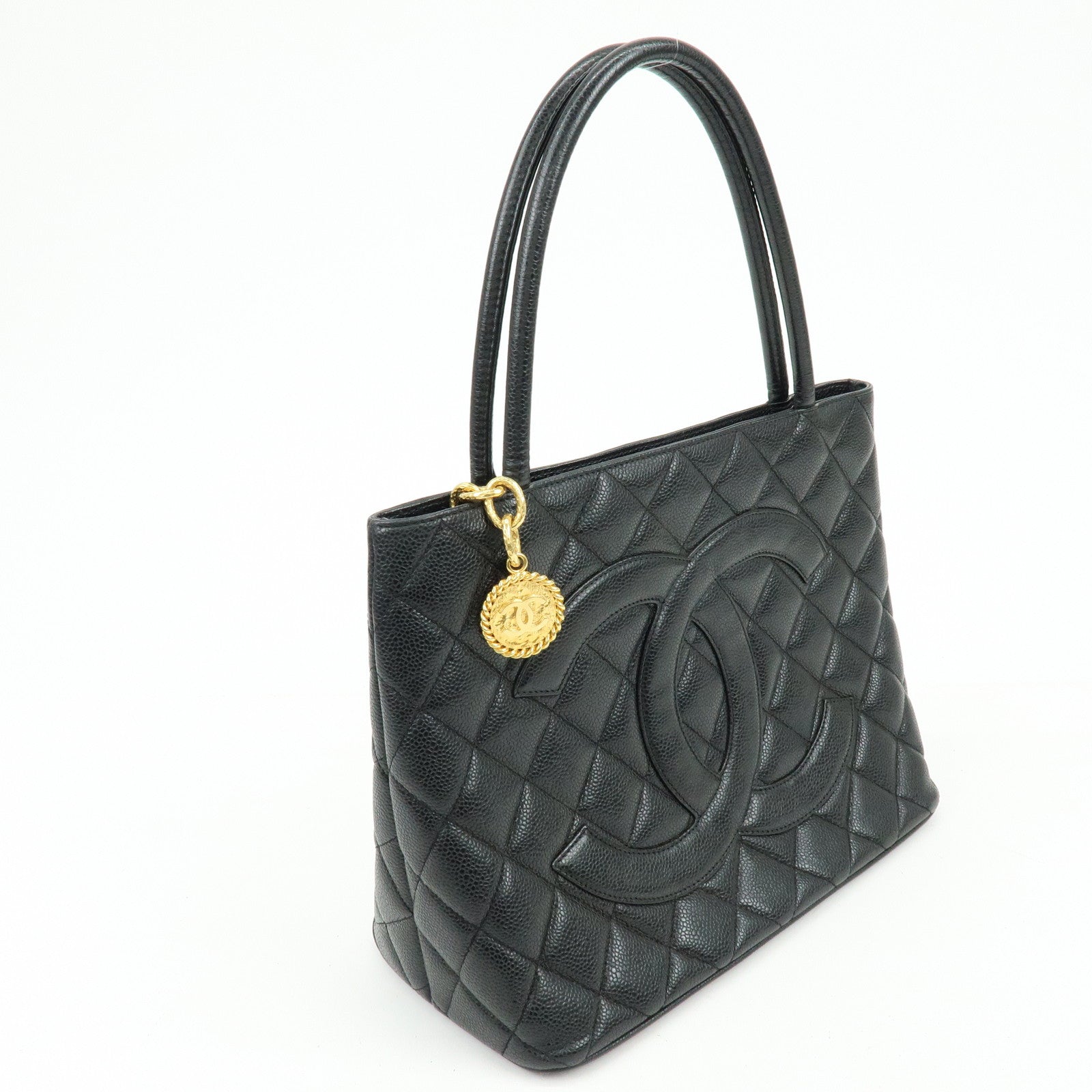 CHANEL Matelasse COCO Mark Medallion Caviarskin Tote Bag A01804