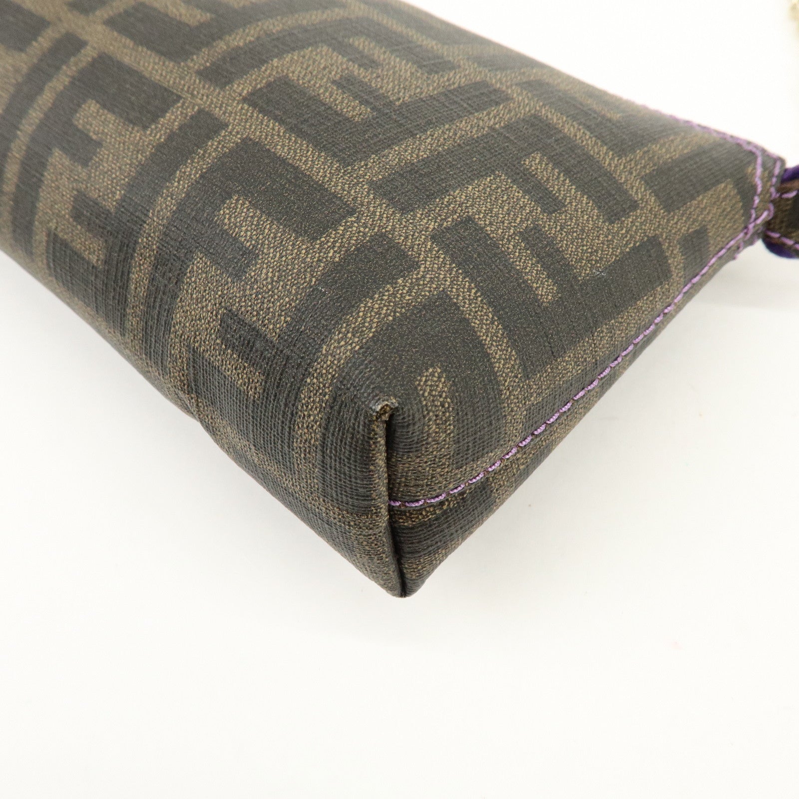 FENDI Zucca Print PVC Chain Accessory Pouch Brown Purple 8BR592