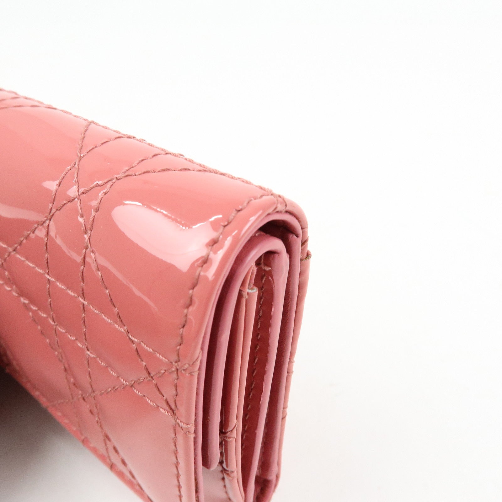 Christian Dior Cannage Patent Leather Bi-fold Compact Wallet Pink