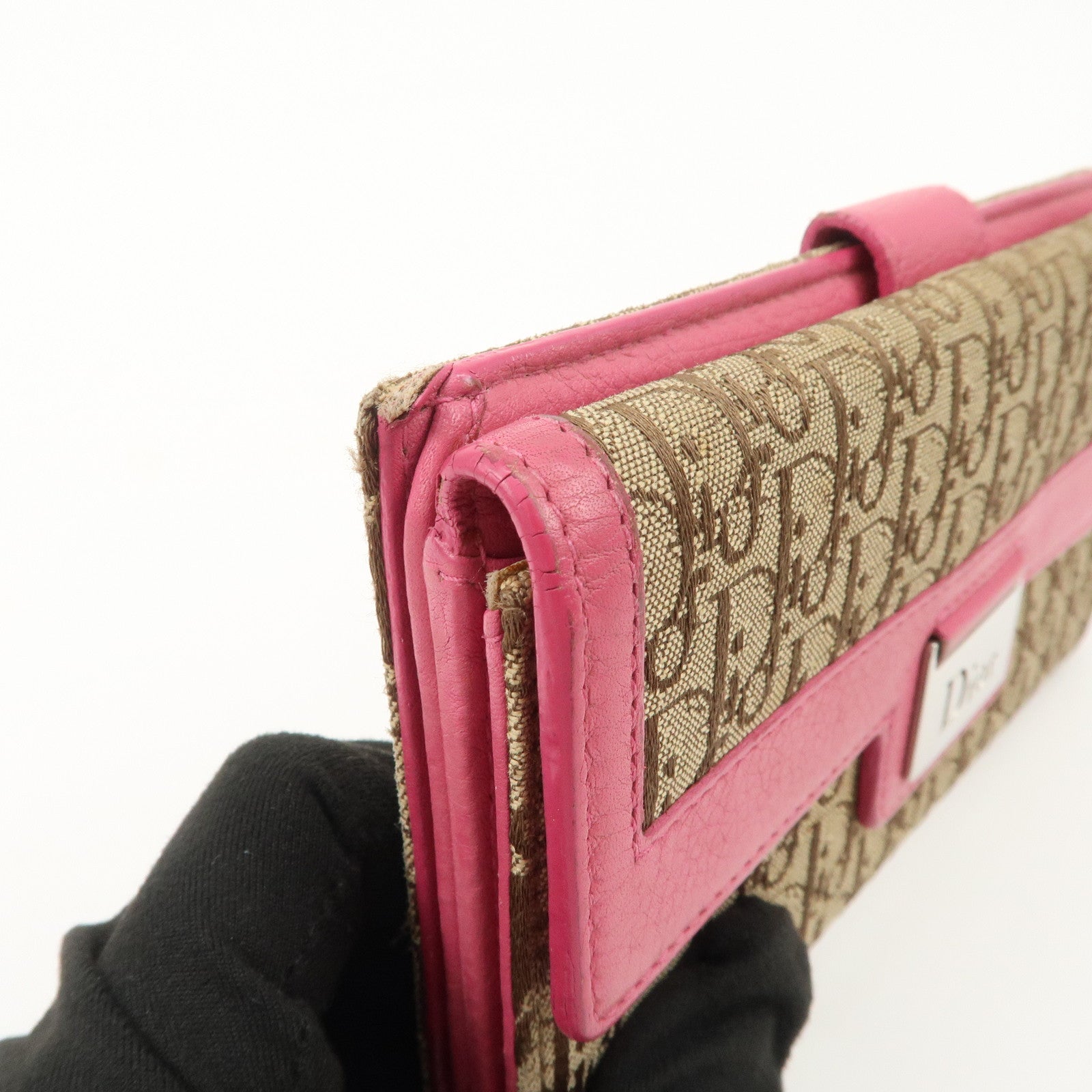 Christian Dior Trotter Street Chic Canvas Leather Long Wallet Pink