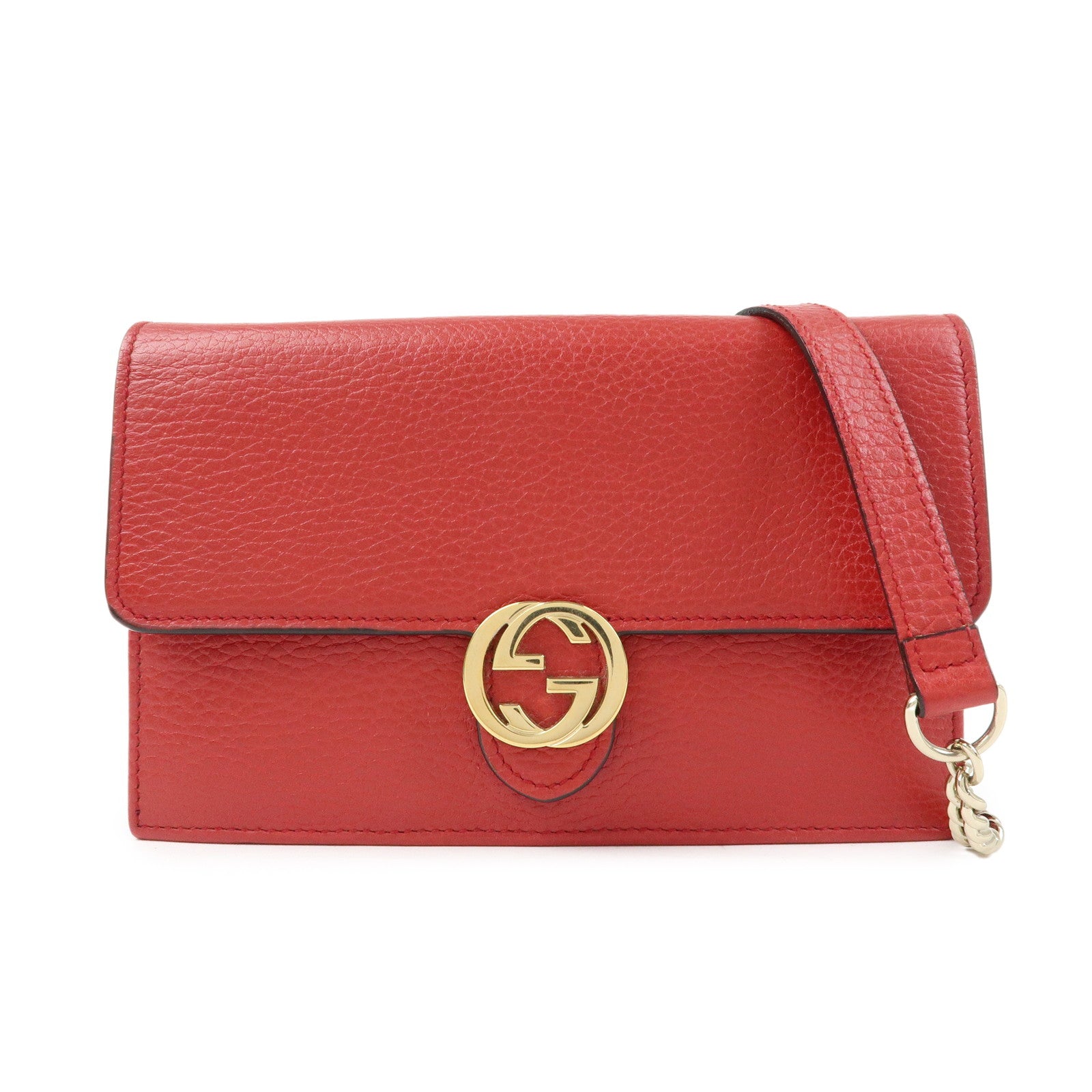 GUCCI Interlocking G Leather Chain Wallet Shoulder Bag Red 510314