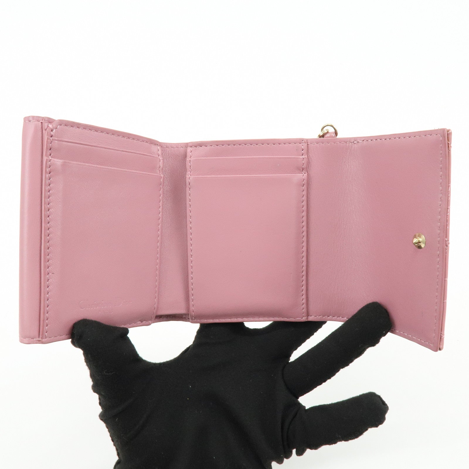 Christian Dior Cannage Patent Leather Bi-fold Compact Wallet Pink
