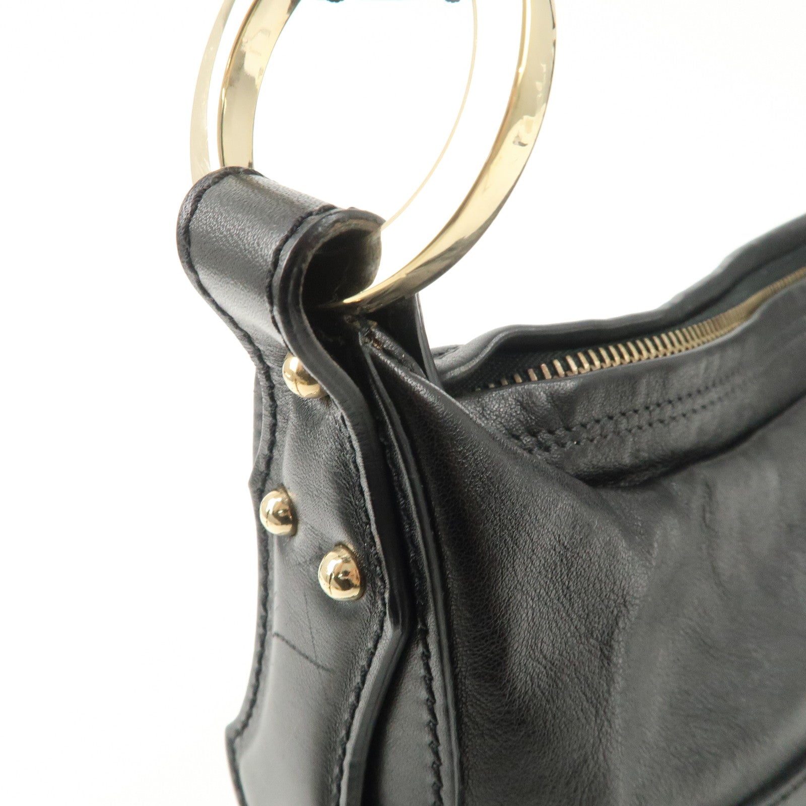 FENDI Leather Shoulder Bag Hand Bag Black Gold Hardware 8BR344 Used