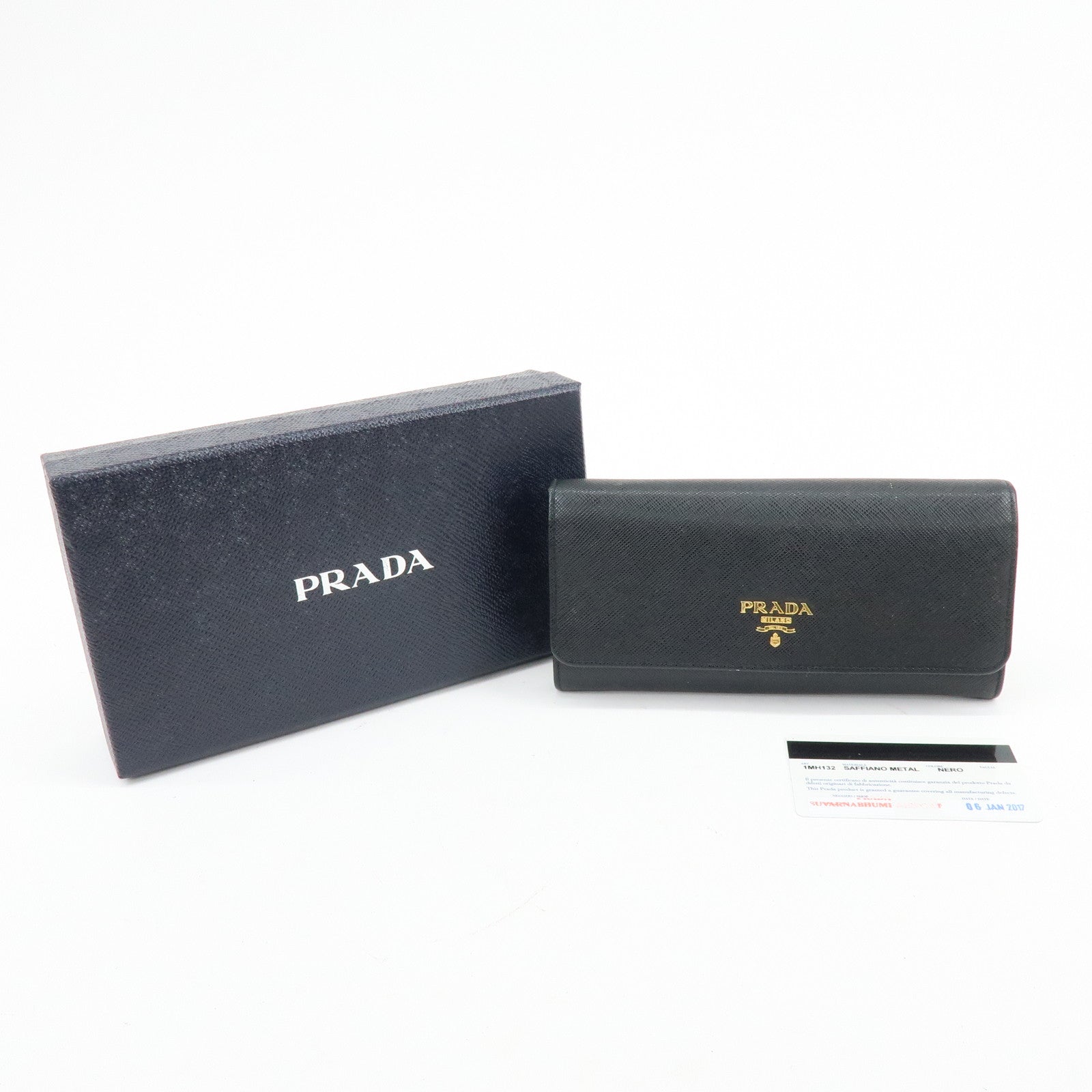 PRADA Saffiano Leather Flap Bi-Fold Long Wallet Black 1MH132