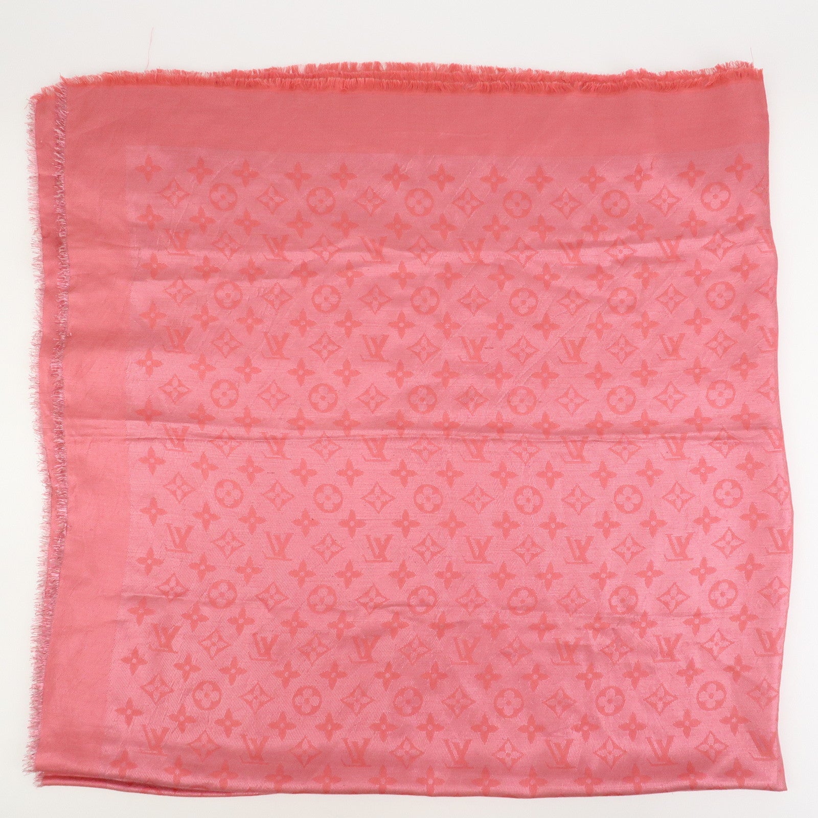 Louis Vuitton Monogram Silk Wook Shawl Scarf Pink