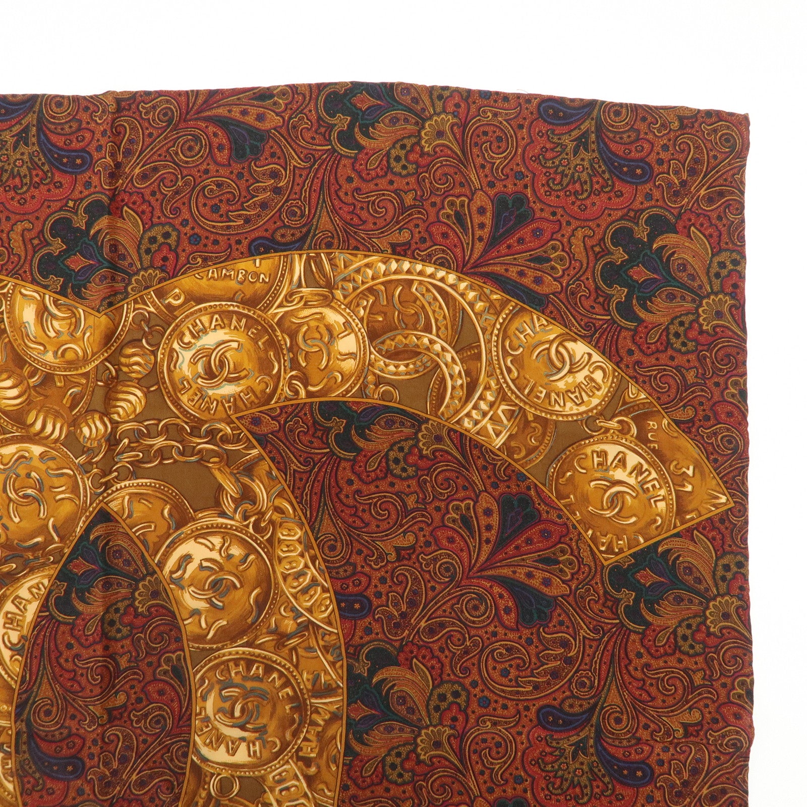 CHANEL COCO Mark Silk 100% Scarf Paisley Multicolor