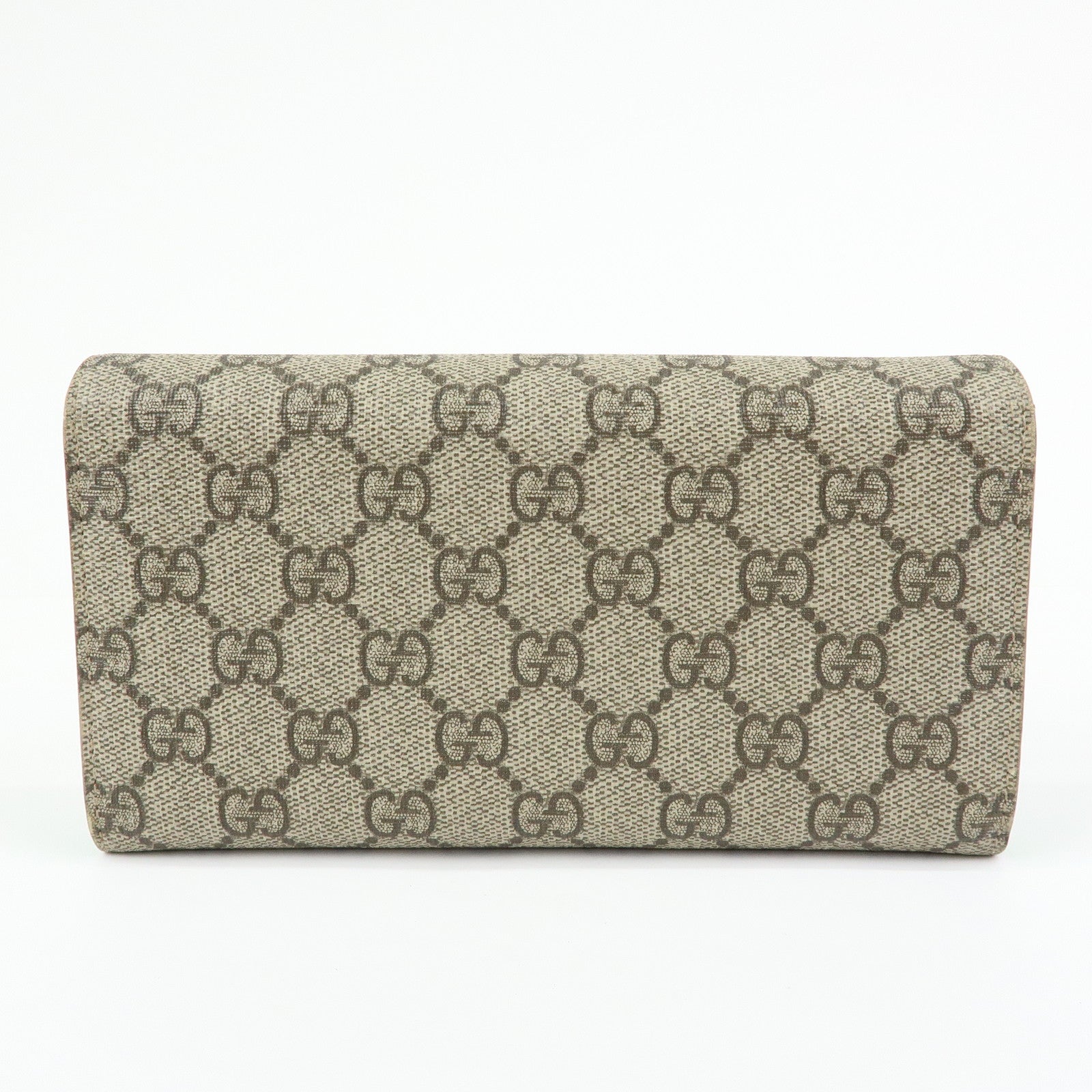 GUCCI GG Supreme Leather Long Flap Wallet Beige Green 323223