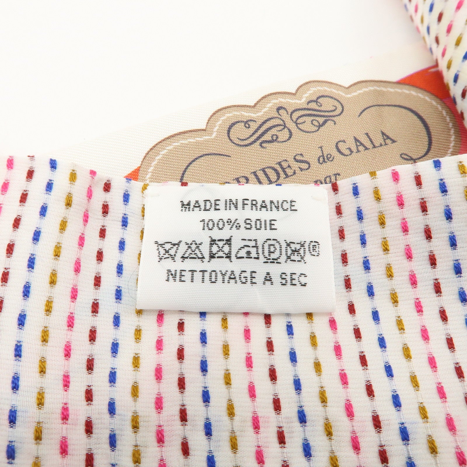 HERMES Twilly Silk 100% Scarf BRIDES de GALA White Multicolor