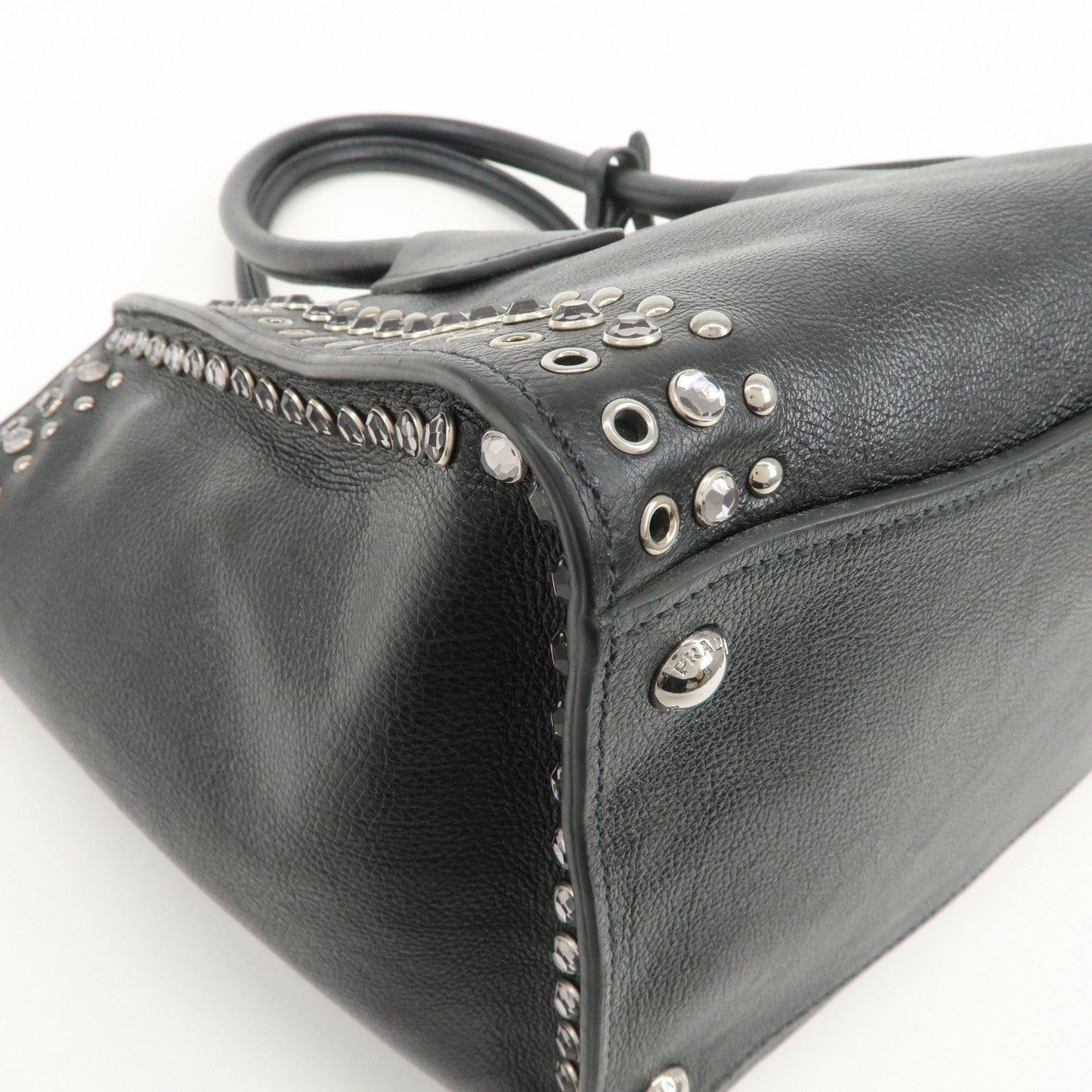 PRADA Triangle Logo Leather 2Way Bag Hand Bag Shoulder Bag B2625V