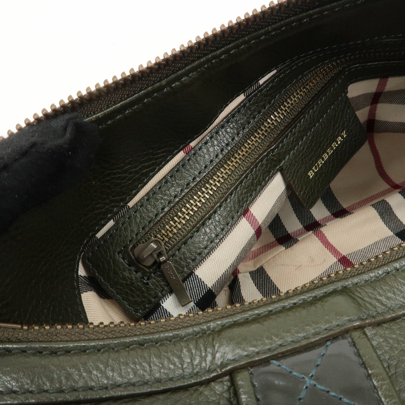 BURBERRY Leather Shoulder Bag Hand Bag Khaki Used
