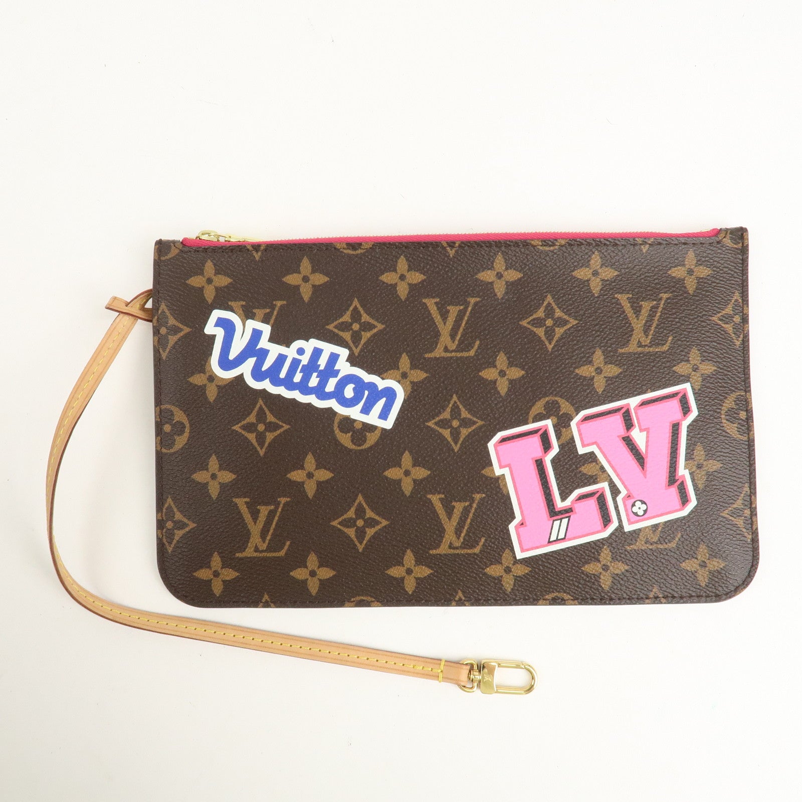 Louis Vuitton Monogram Patches Neverfull MM Tote Bag Pouch M43988 Used