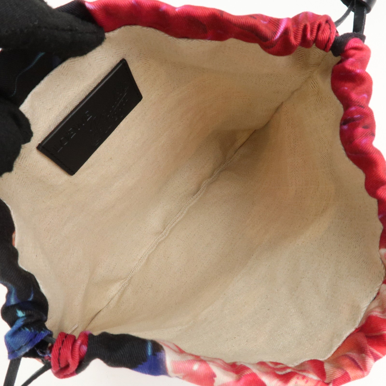 LOEWE Canvas Leather Drawstring Pouch Black Pink Used