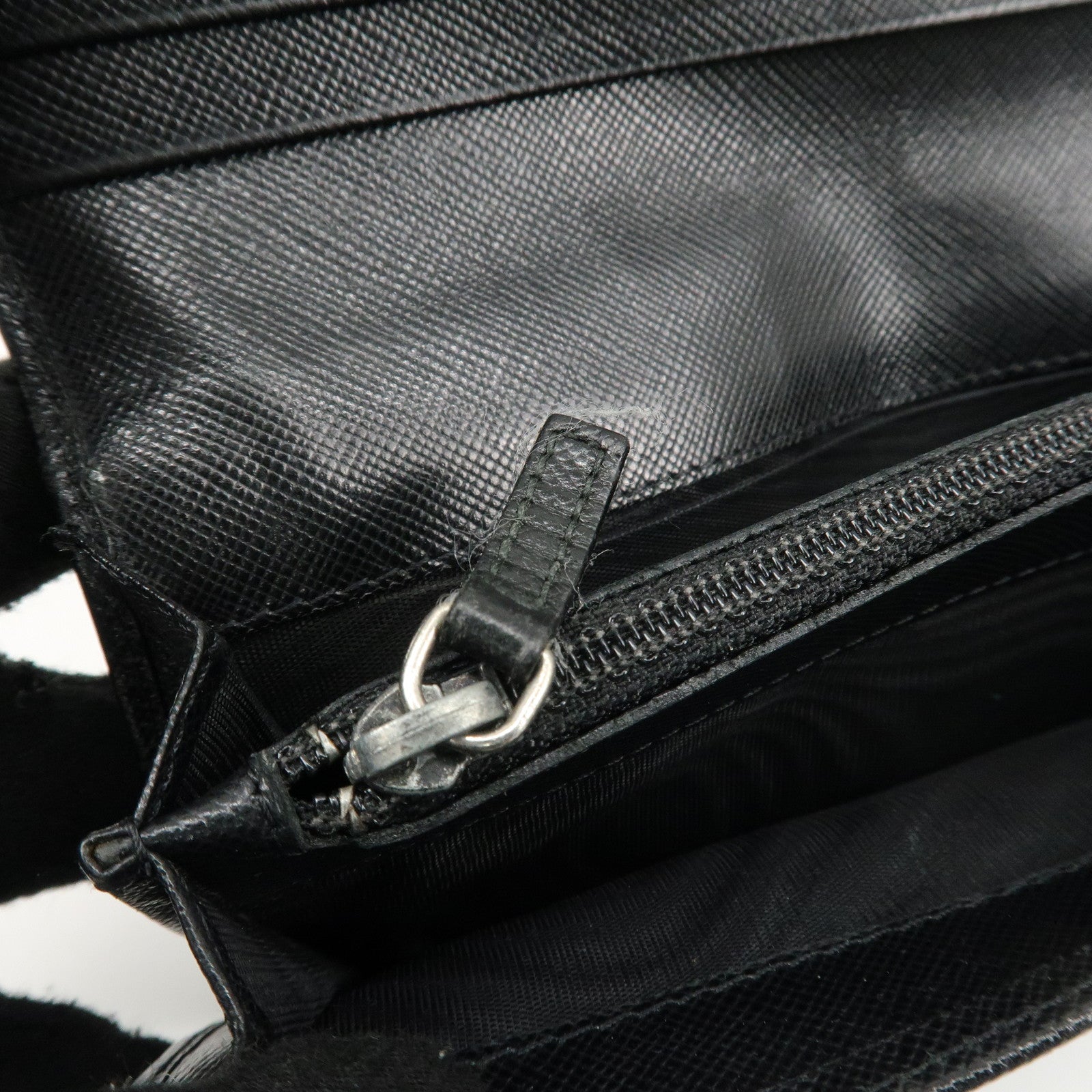 PRADA Leather Bi-fold Long Wallet Black Silver Hardware Used