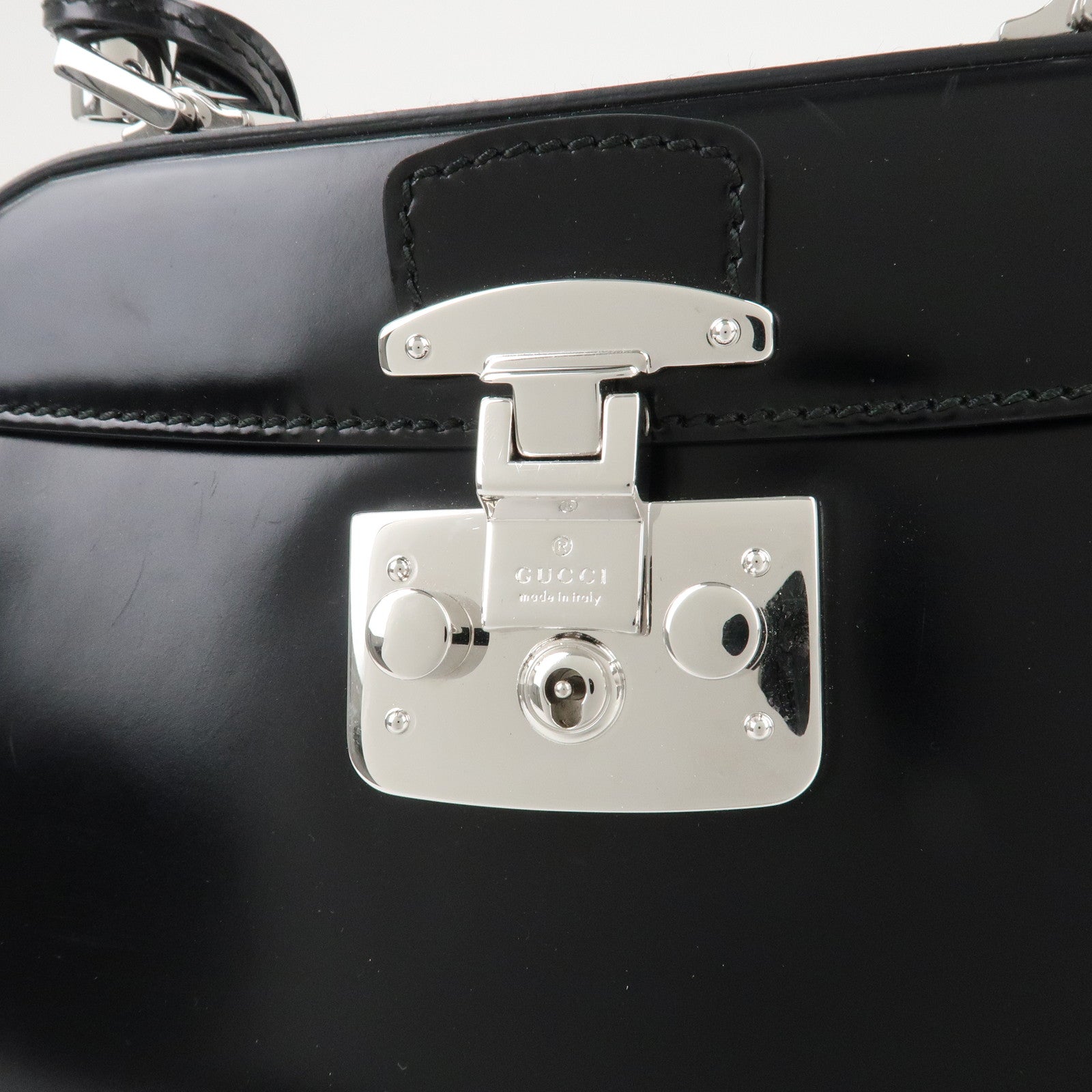 GUCCI Bamboo Leather 2Way Bag Hand Bag Black Handbag 353522 Used