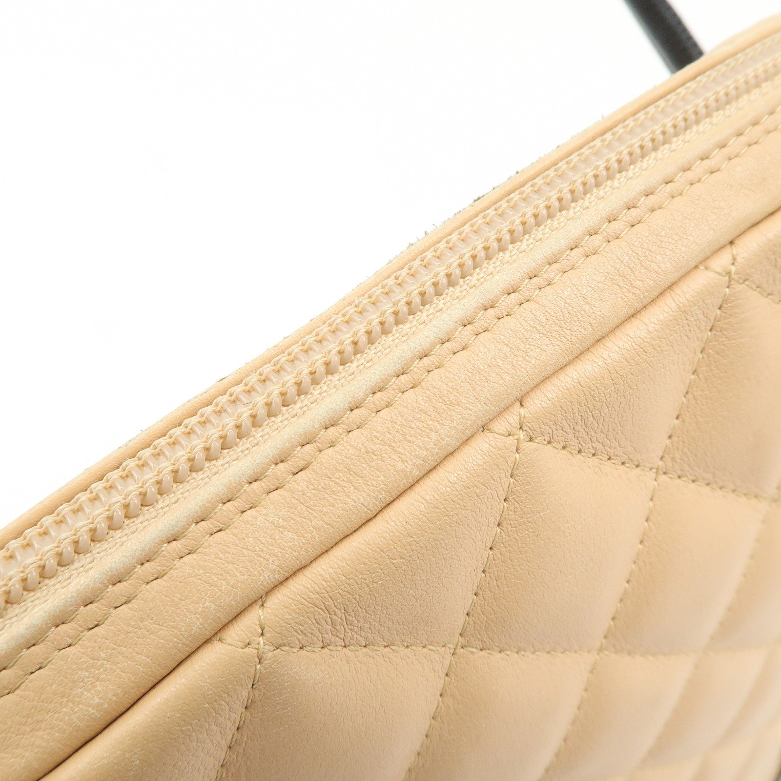 CHANEL Cambon Line Lambskin Shoulder Bag Beige Black A25178 Used