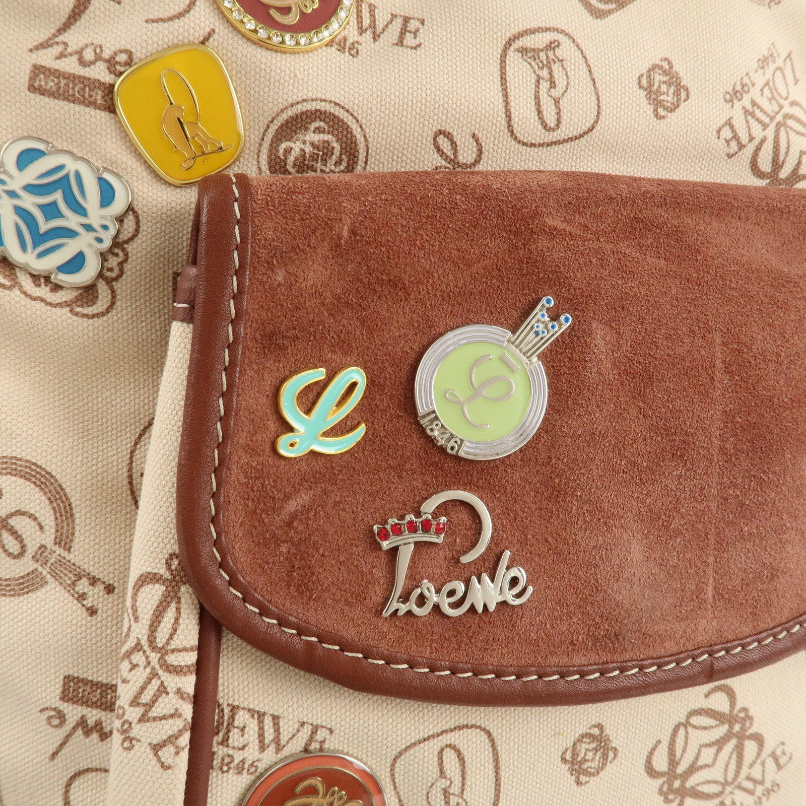 LOEWE Anagram Canvas Leather Suede Shoulder Bag 160th Anniversary Used