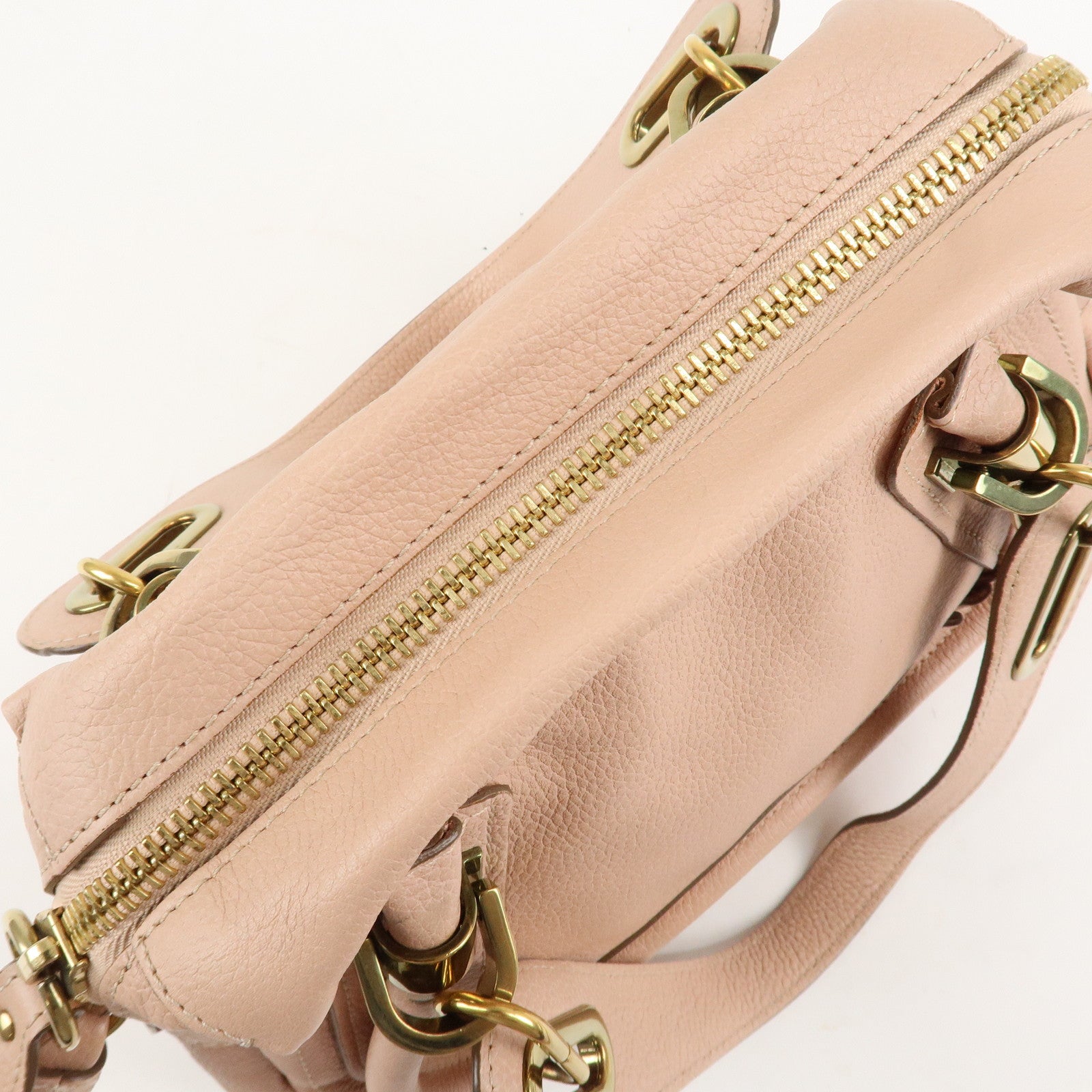 Chloe Paraty Leather 2Way Tote Bag HandBag Shoulder Bag Pink Beige Used