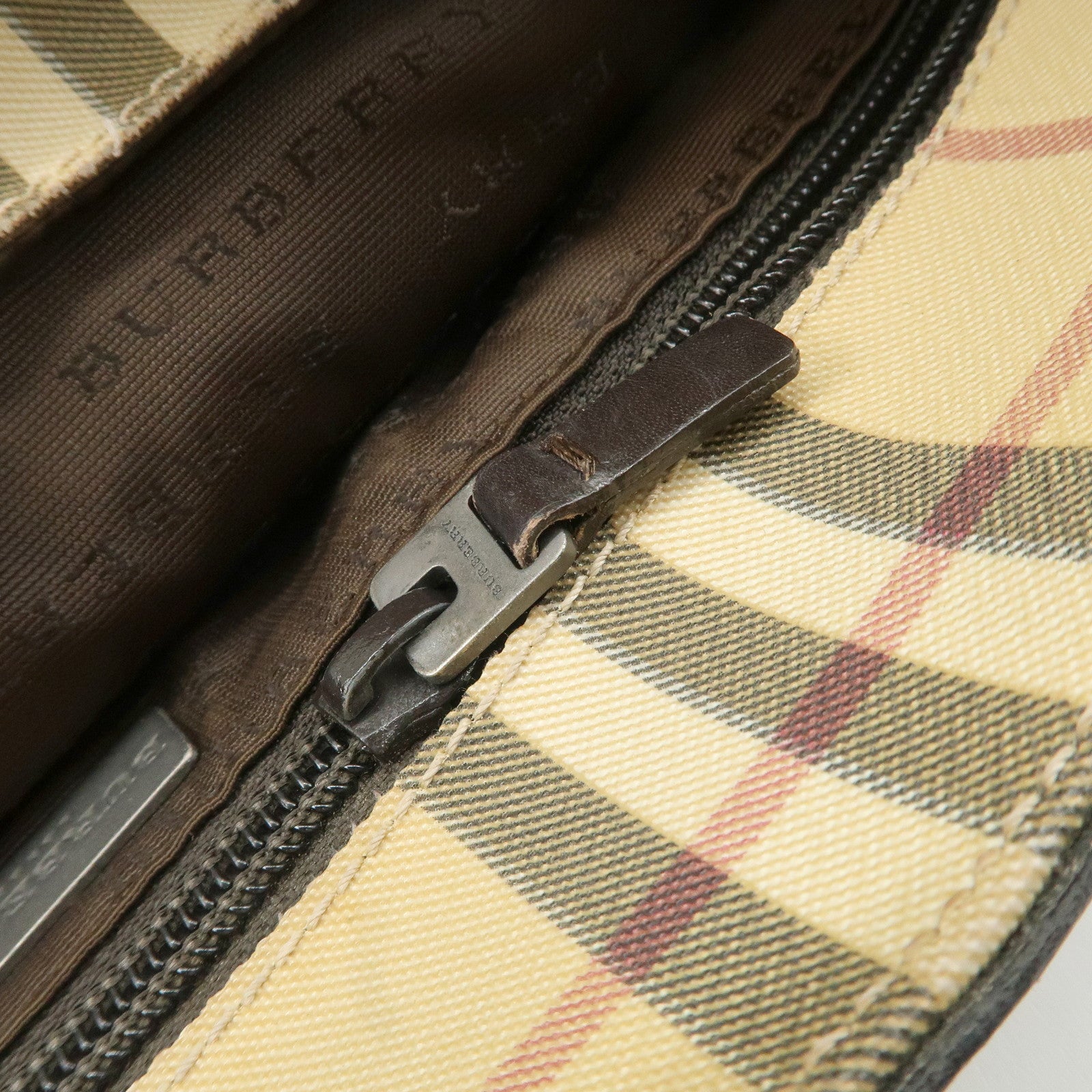 BURBERRY Nova Plaid PVC Leather Tote Bag Beige Brown Used