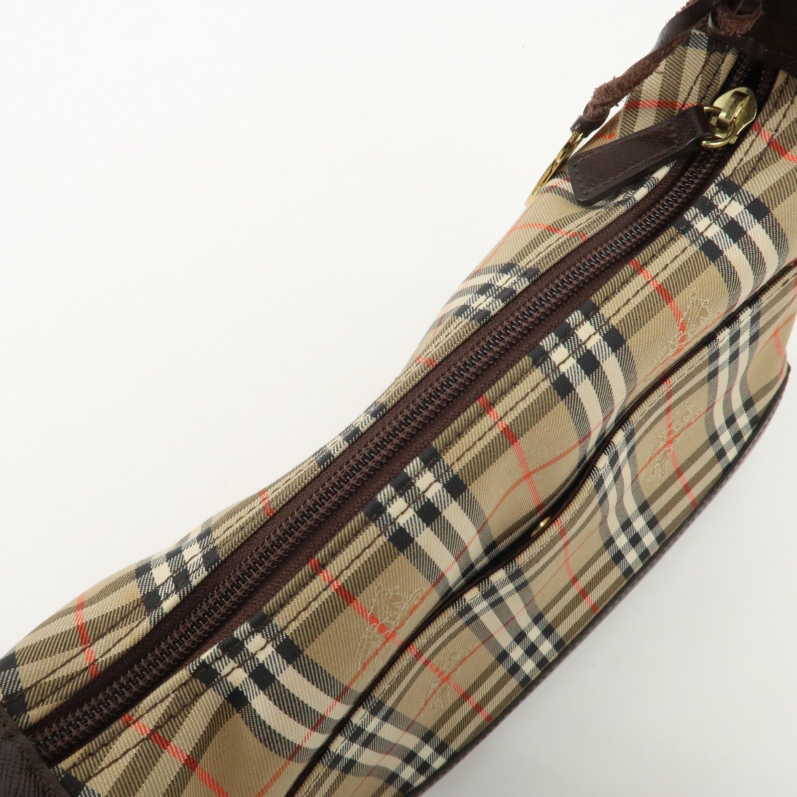 BURBERRY Nylon Leather Nova Plaid Shoulder Hand Bag Beige Black Used