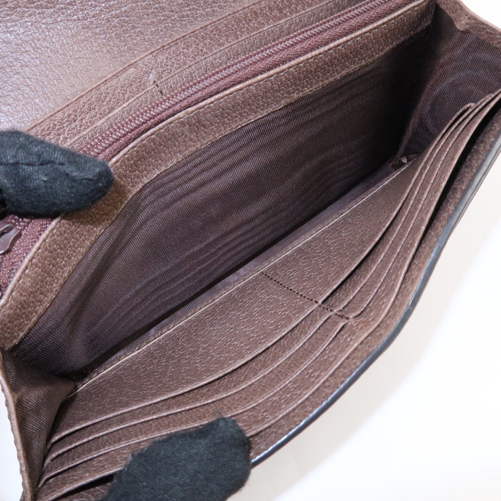 GUCCI Ophidia Sherry GG Supreme Leather Bi-fold Long Wallet 523153 Used