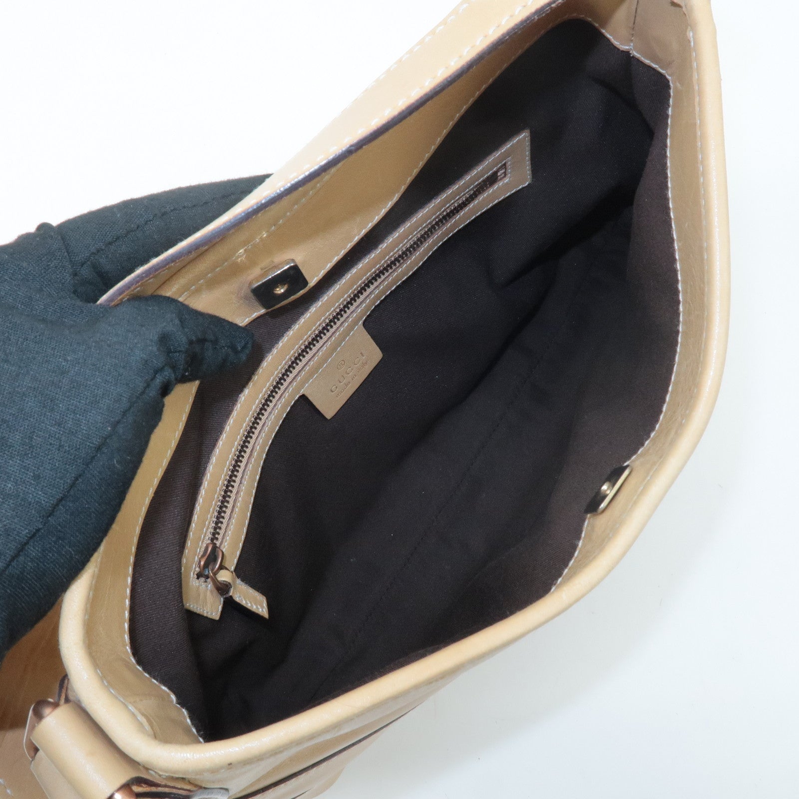 GUCCI Interlocking G Leather Shoulder Bag Beige 114877 Used