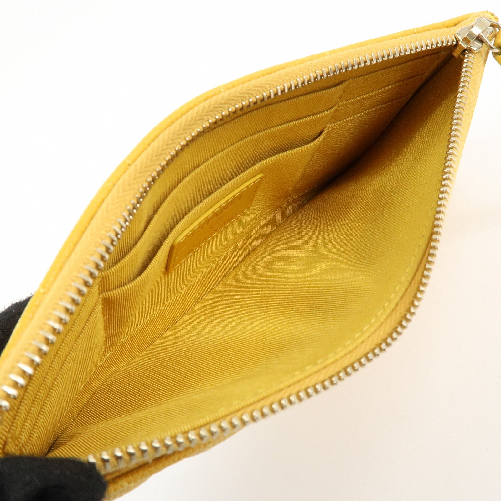 CHANEL Matelasse Caviar Skin Fragment Case Card Case Yellow Used