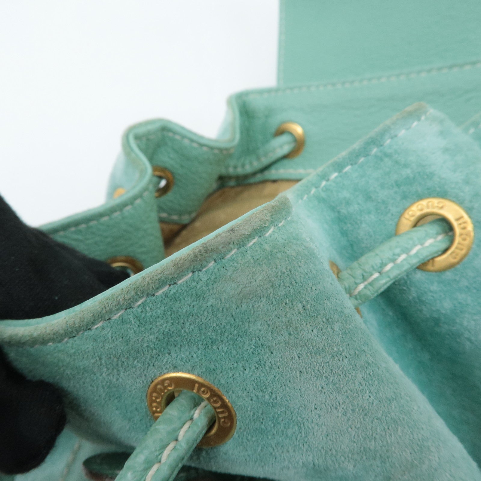 GUCCI Bamboo Suede Leather Mini Back Pack Green 003.2058.0030 Used