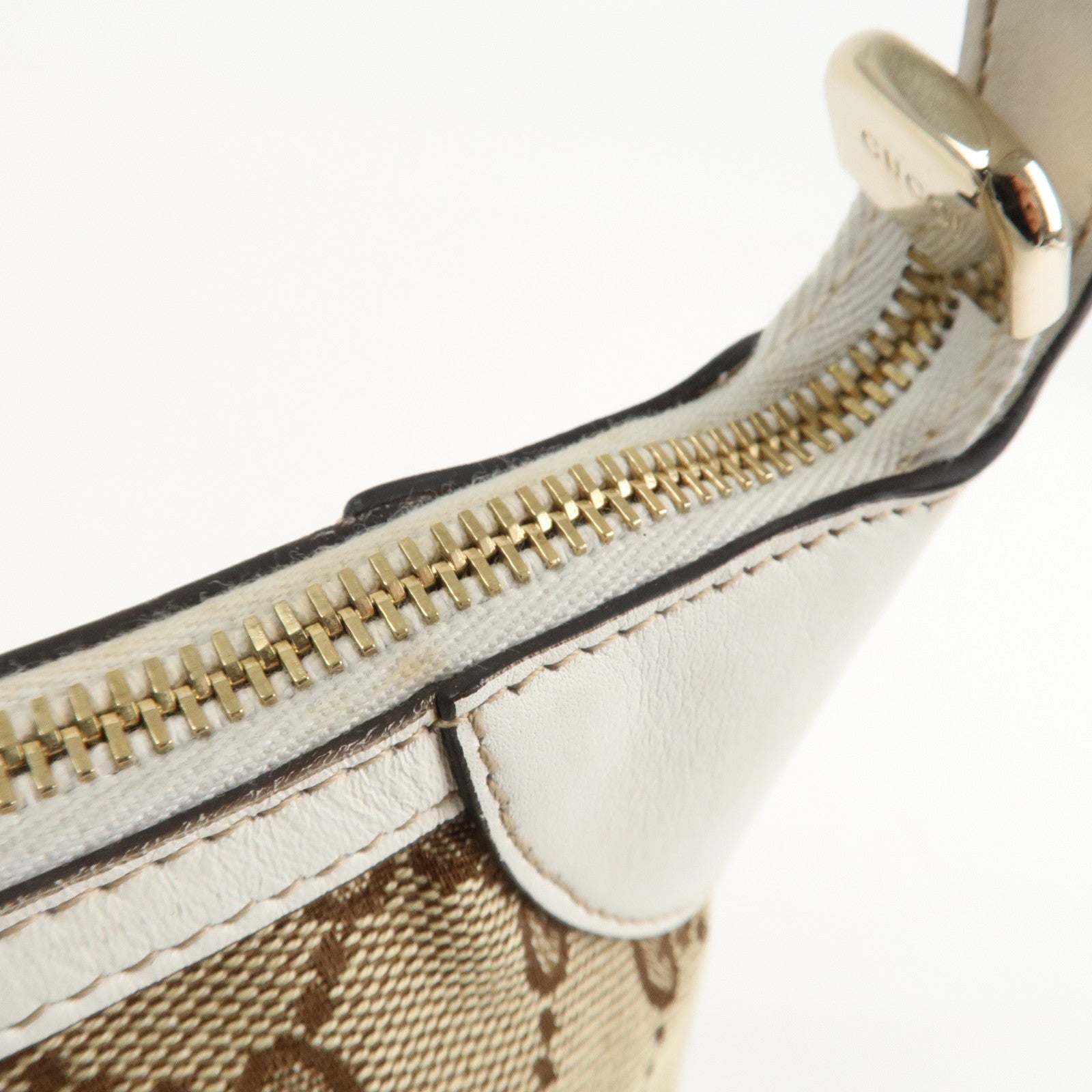 GUCCI GG Canvas Leather Shoulder Bag Hand Bag Beige White 224093 Used