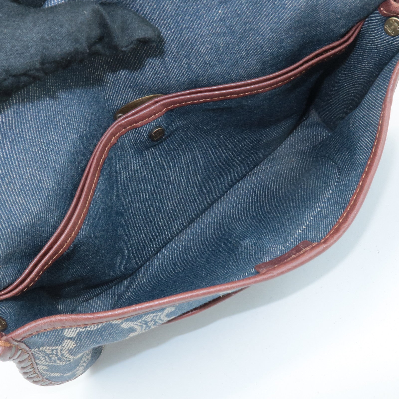 CELINE Macadam Denim Leather Shoulder Bag Blue Brown Used