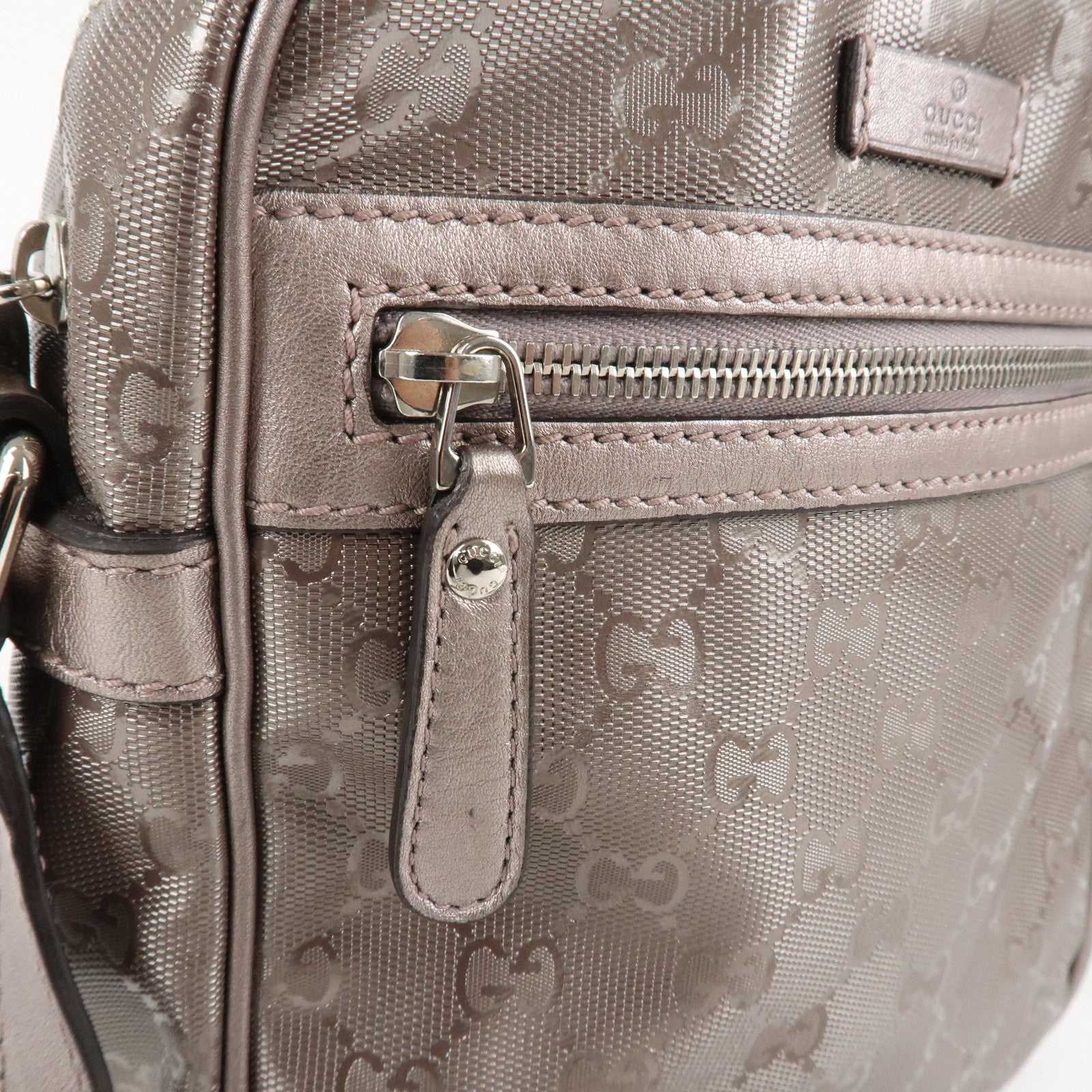 GUCCI GG Imprime PVC Leather Shoulder Bag Metallic Rose gold 233268 Used