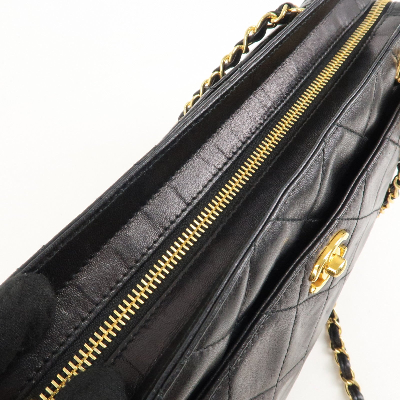 CHANEL Matelasse Lamb Skin COCO Mark Chain Shoulder Bag Black Used