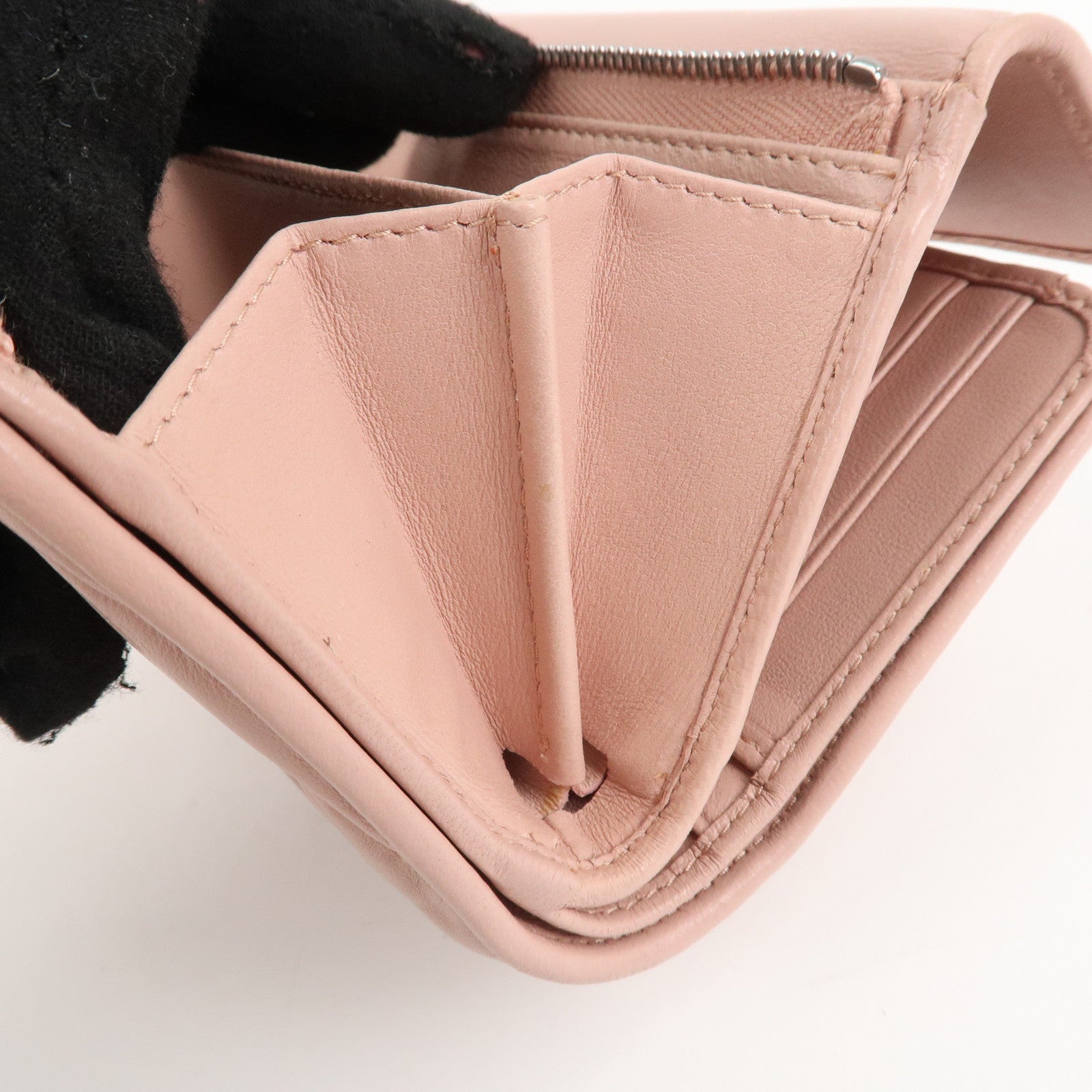 MIU MIU Matelasse Leather Tri-fold Wallet Pink Used