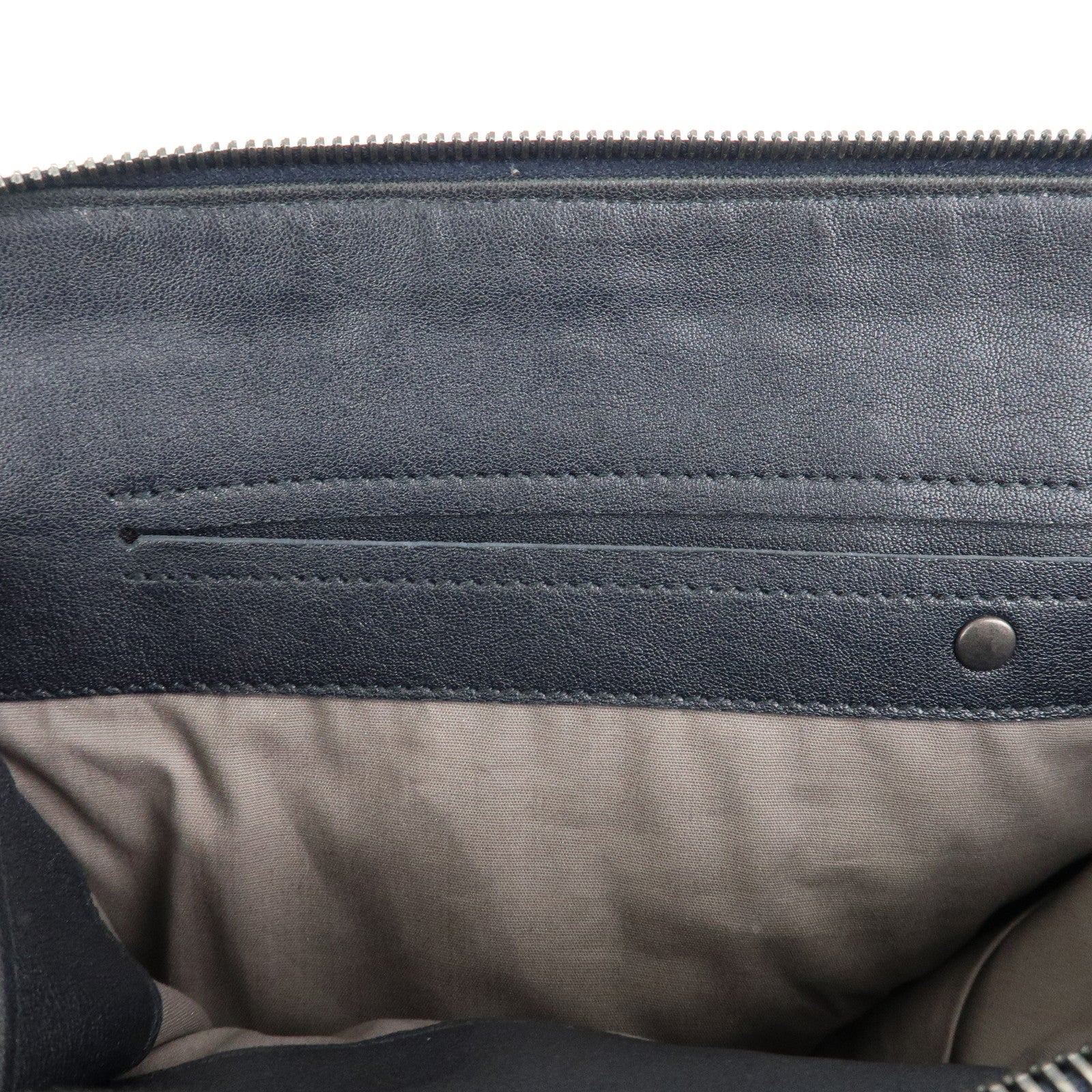 BOTTEGA VENETA Leather Clutch Bag Navy Gray Beige Used