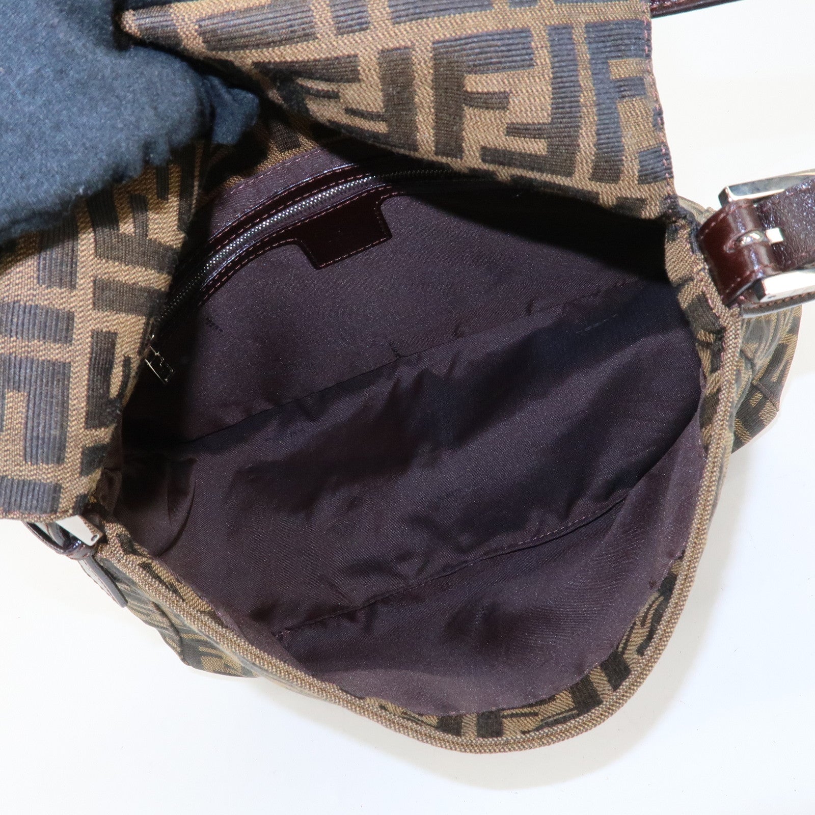 FENDI Mamma Baguette Zucca Canvas Leather Shoulder Bag 26325 Used