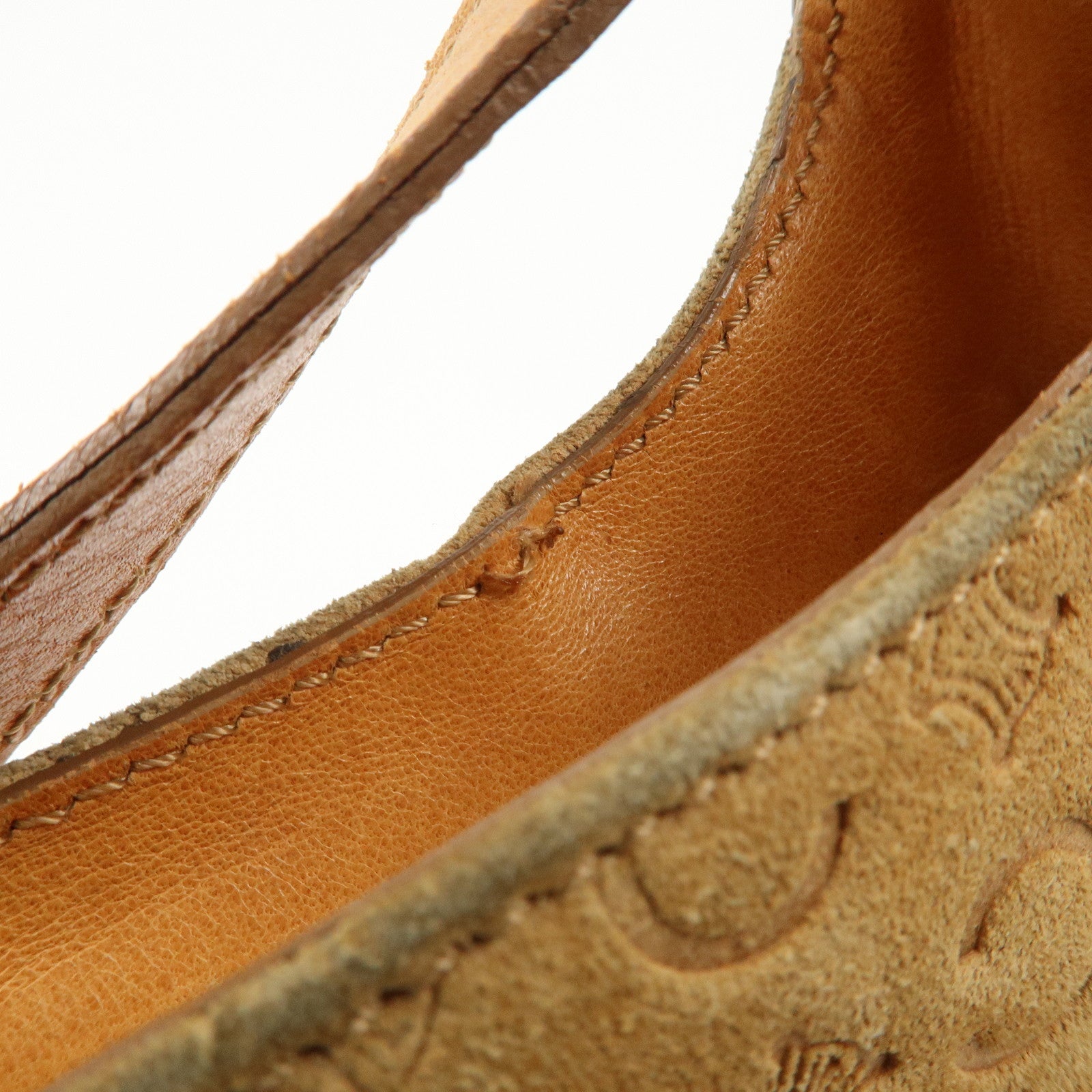 CELINE C Macadam Suede Leather Shoulder Bag Brown Used