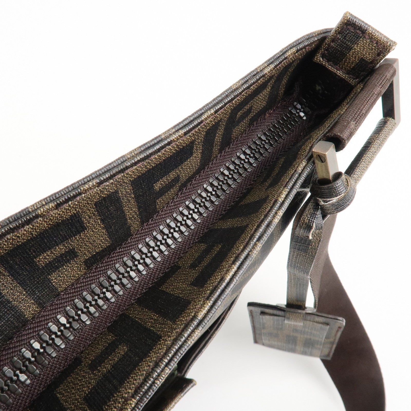 FENDI Zucca Print PVC Shoulder Bag Khaki Black 7VA207 Used