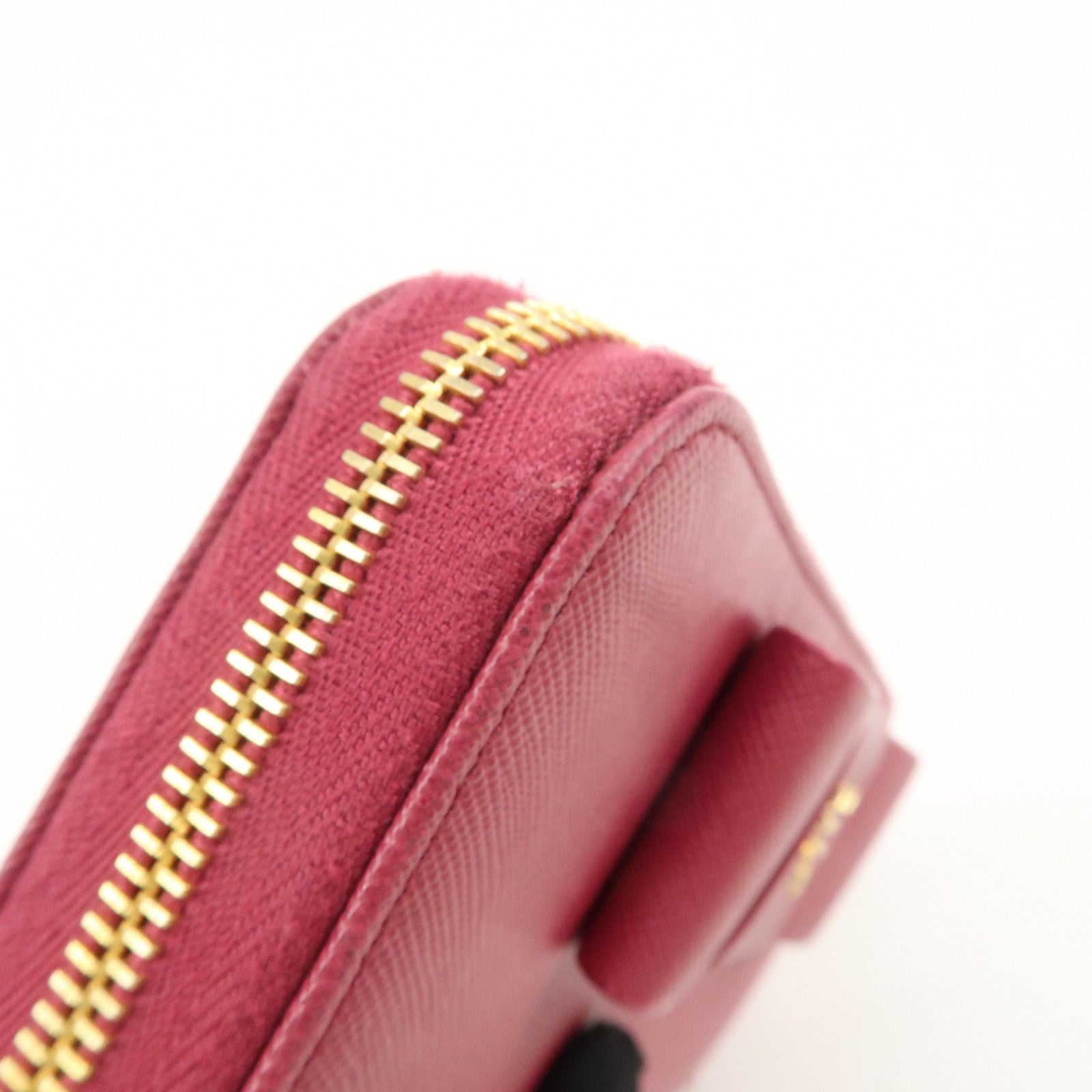 PRADA Logo Saffiano Leather Round Zipper Long Wallet Pink 1M0506 Used