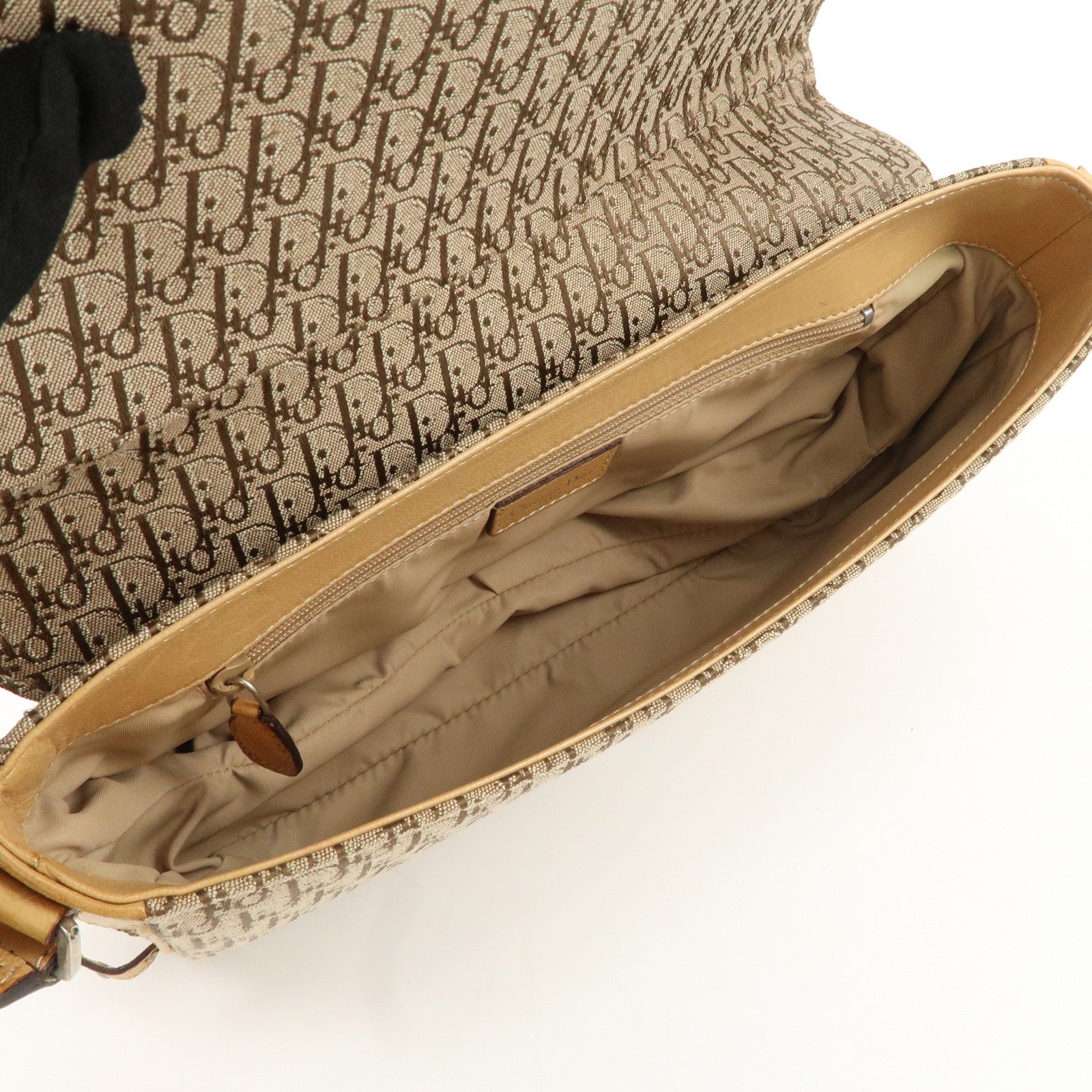 Christian Dior Trotter Canvas Leather Shoulder Bag Beige Used