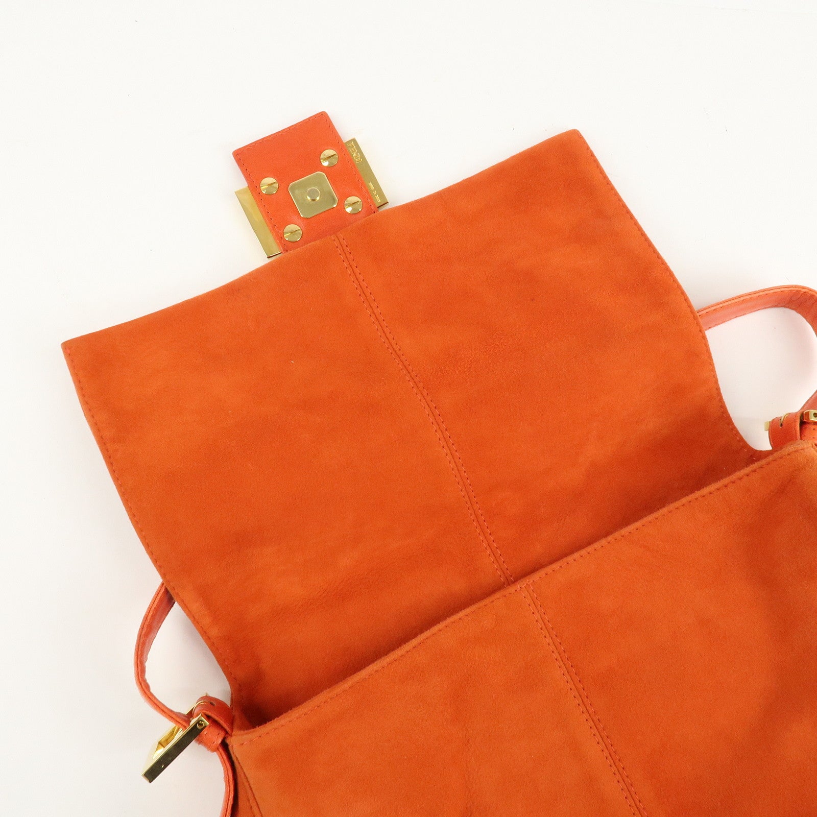 FENDI Mamma Baguette Suede Leather Shoulder Bag Orange 26325 Used