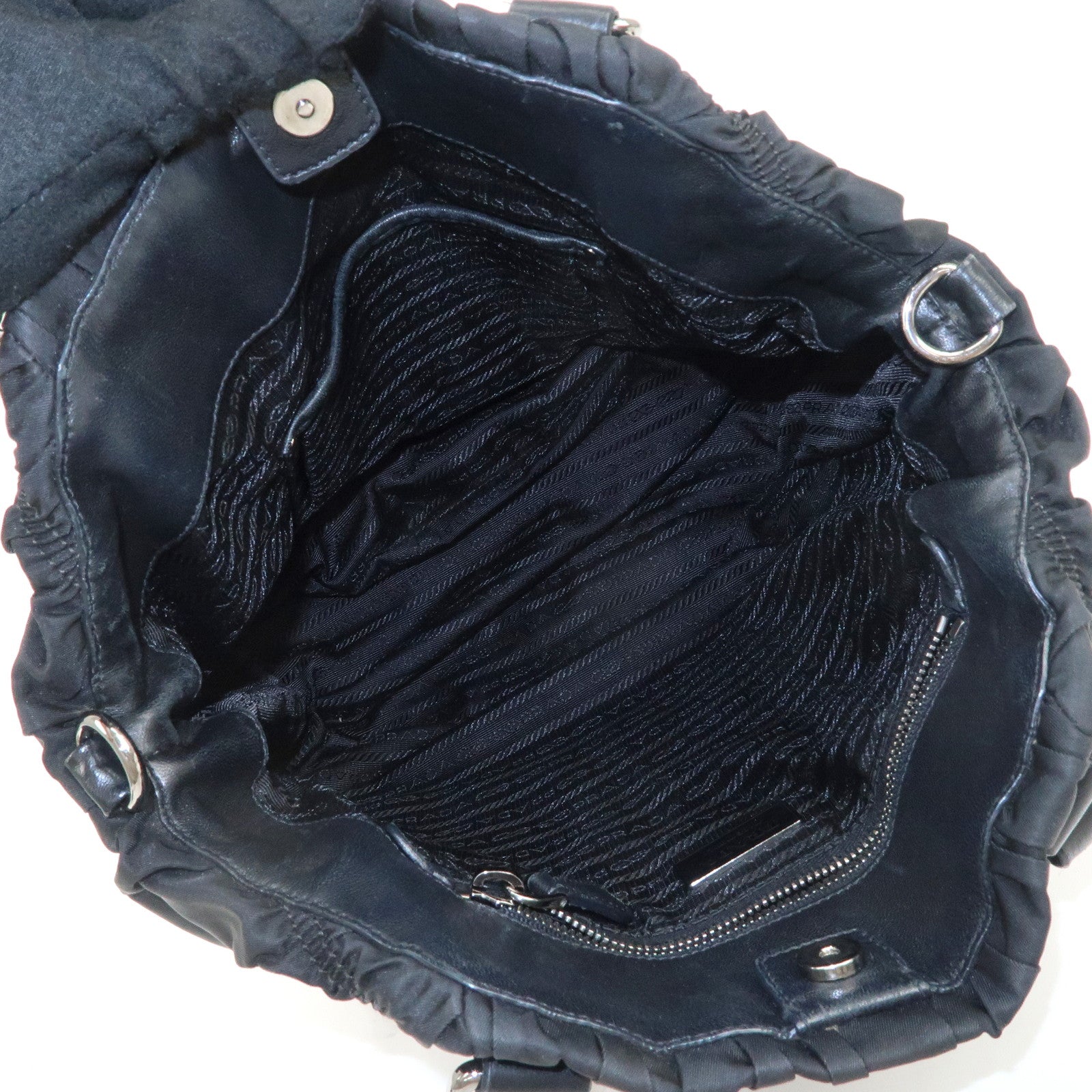 PRADA Logo Nylon Leather Gathered Shoulder Bag BN1616 Used