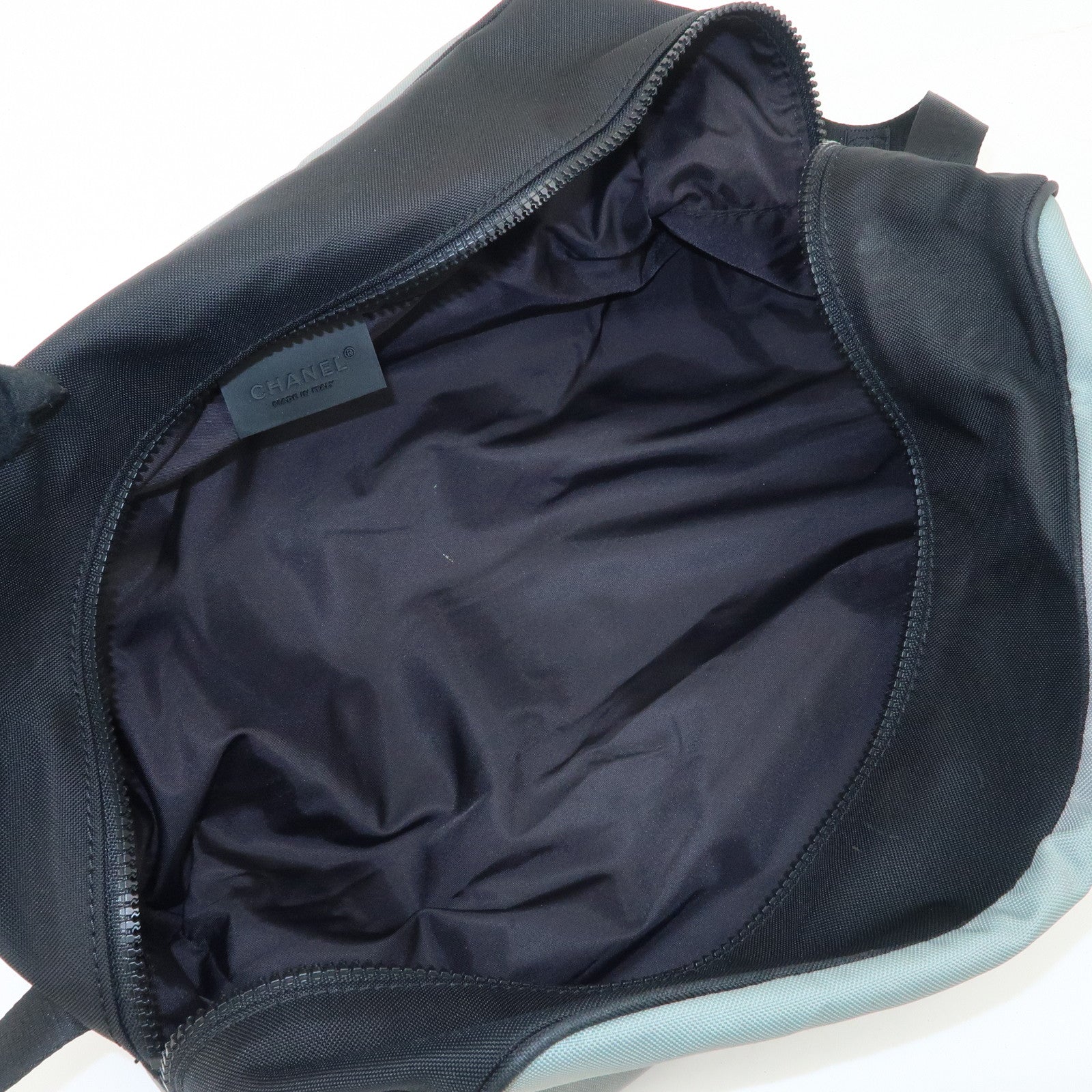 CHANEL Sportsline Nylon Canvas Shoes Bag Hand Bag Black Gray Used