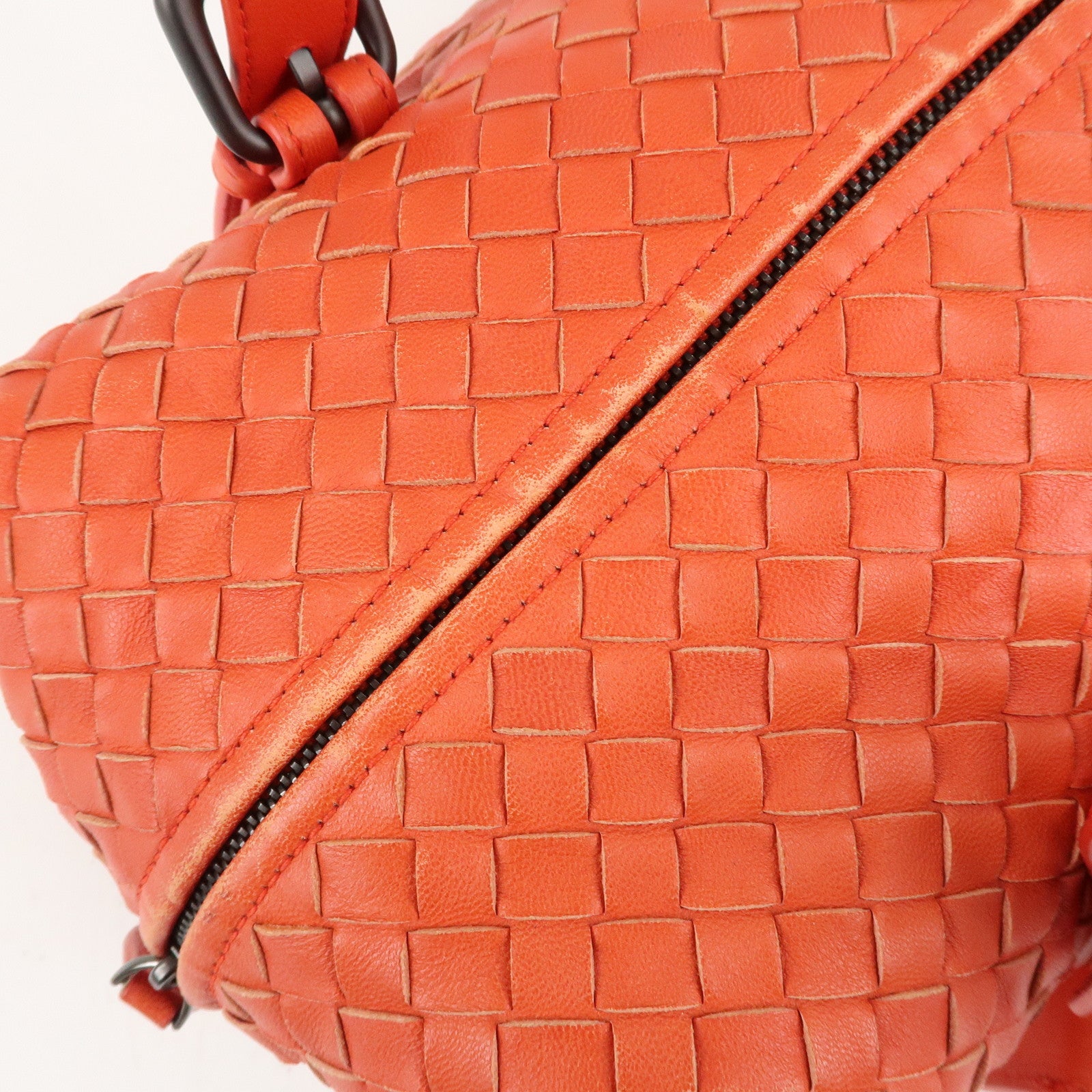 BOTTEGA VENETA Intrecciato Leather Boston Montaigne Bag Orange Used