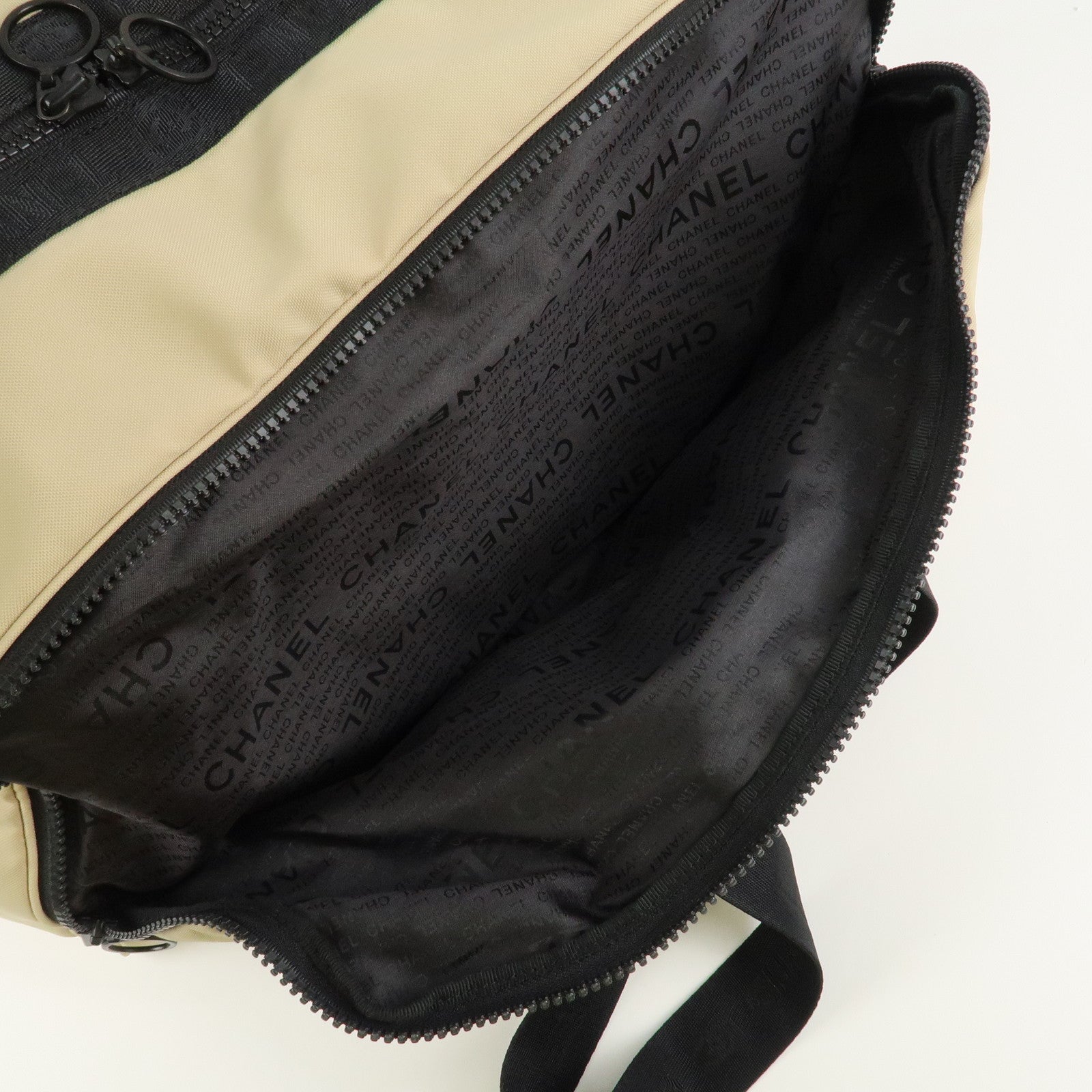 CHANEL Chanel Sport Nylon Boston Bag Beige Black A19977 Used