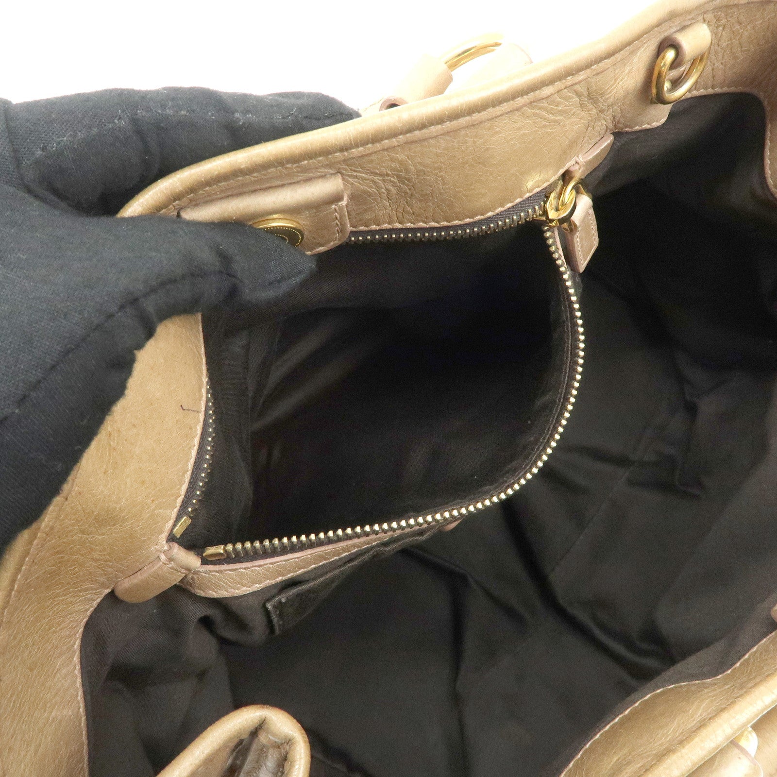 MIU MIU Logo Leather 2Way Shoulder Bag Hand Bag Beige Used