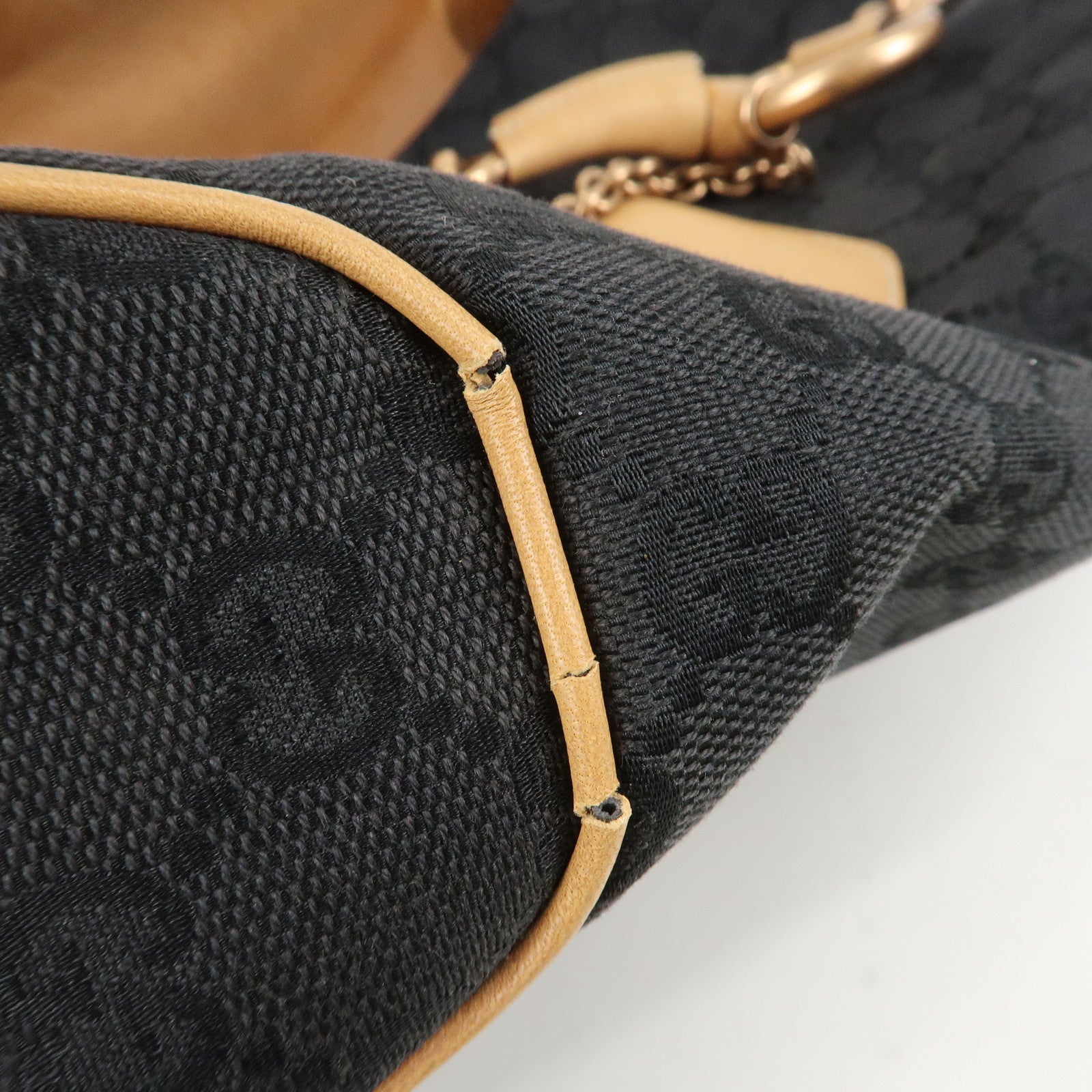 GUCCI Horsebit GG Canvas Leather Studs Shoulder Bag Black 114915 Used