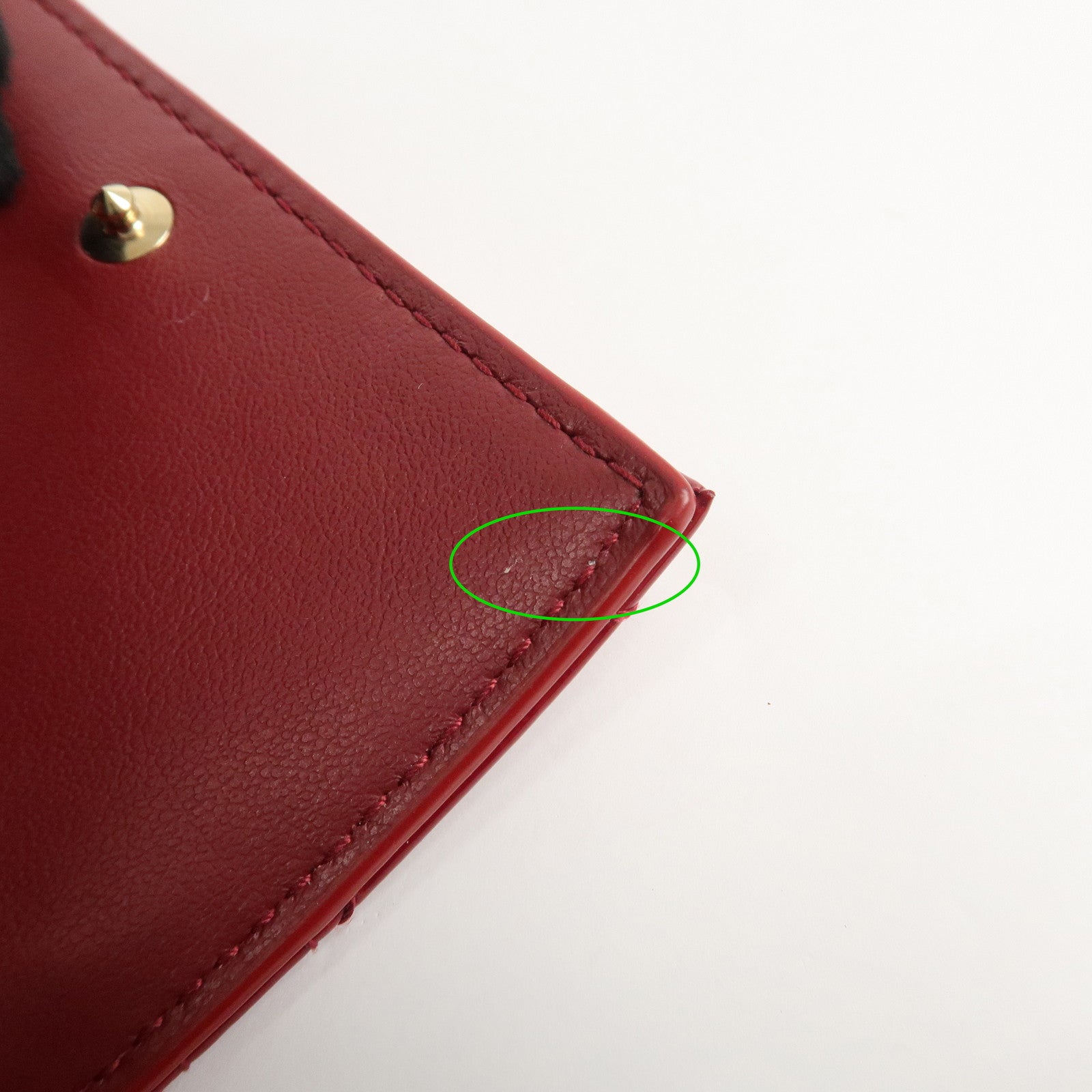 Christian Dior Cannage Lady Dior Leather Lotus Tri fold Wallet Red Used